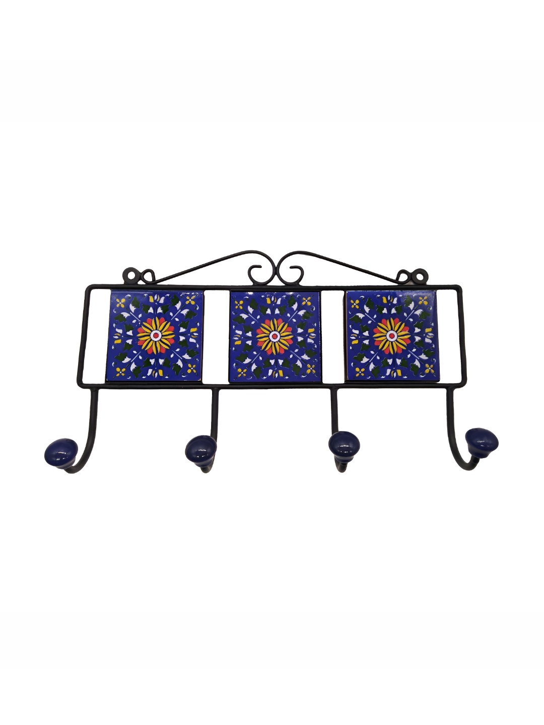 

INDIA MEETS INDIA Blue & White 4 Hooks Metal Key Holder