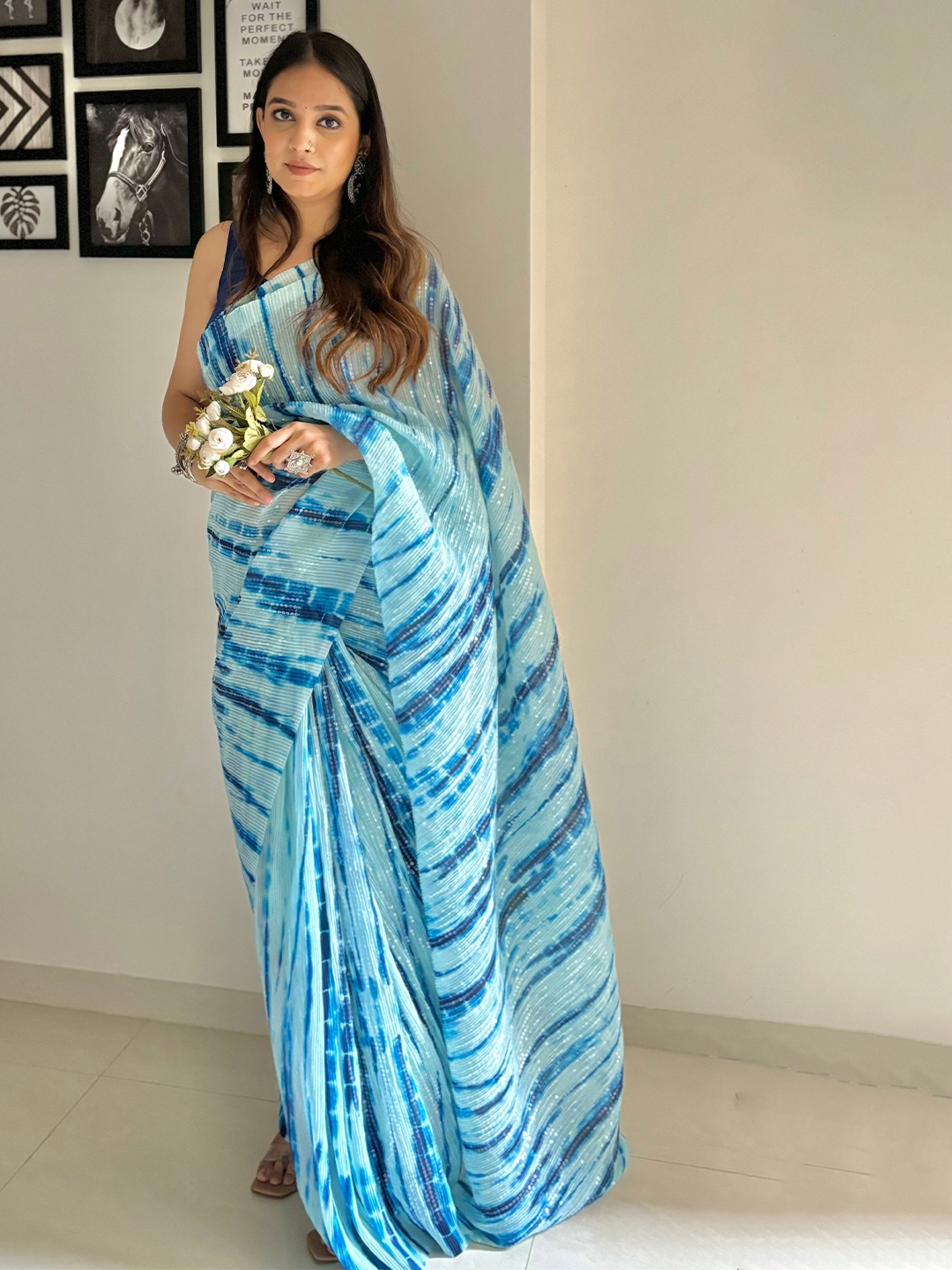 

Mitera Embellished Sequinned Pure Georgette Saree, Blue