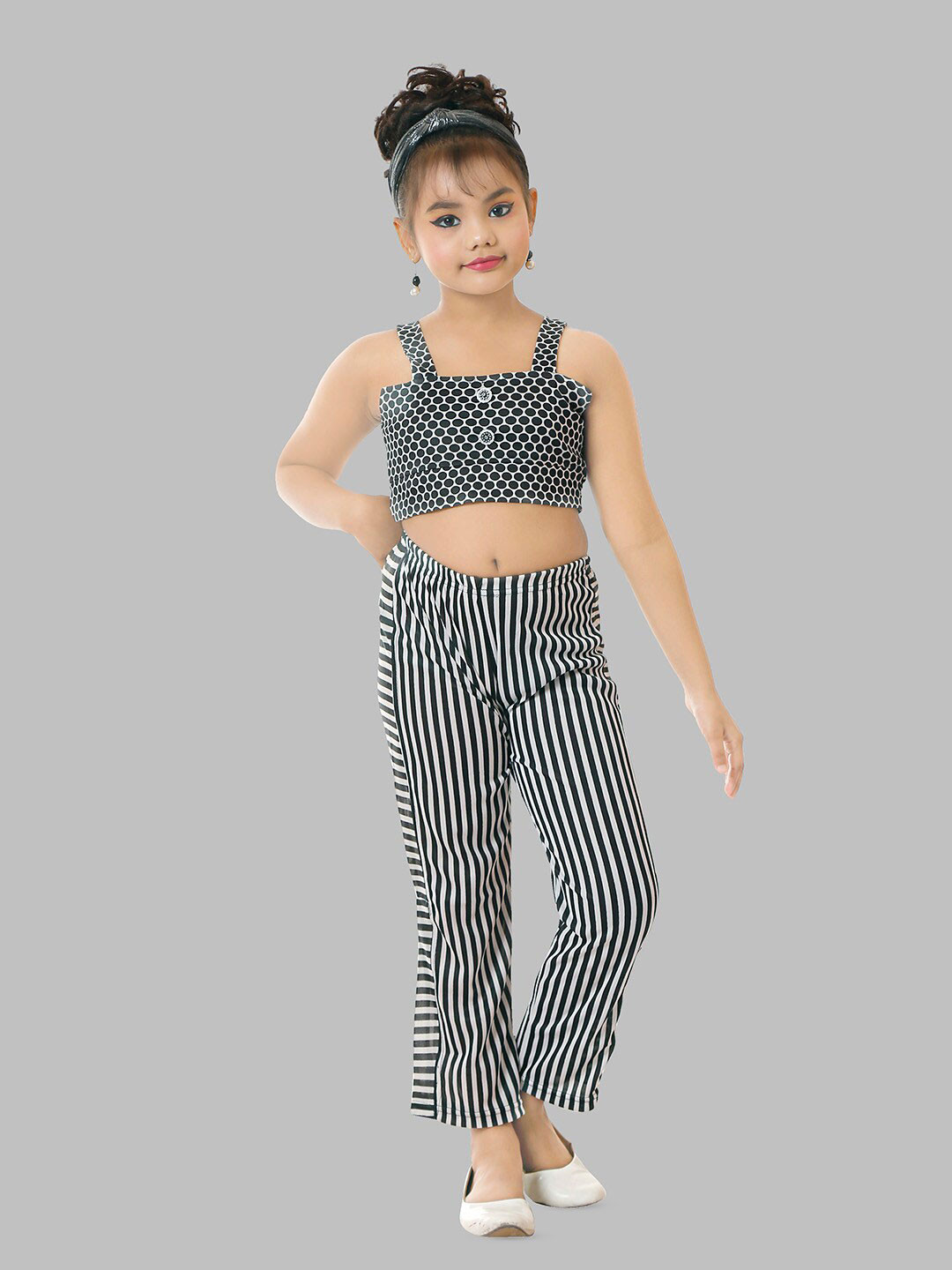 

BAESD Girls Printed Top With Palazzo, Black