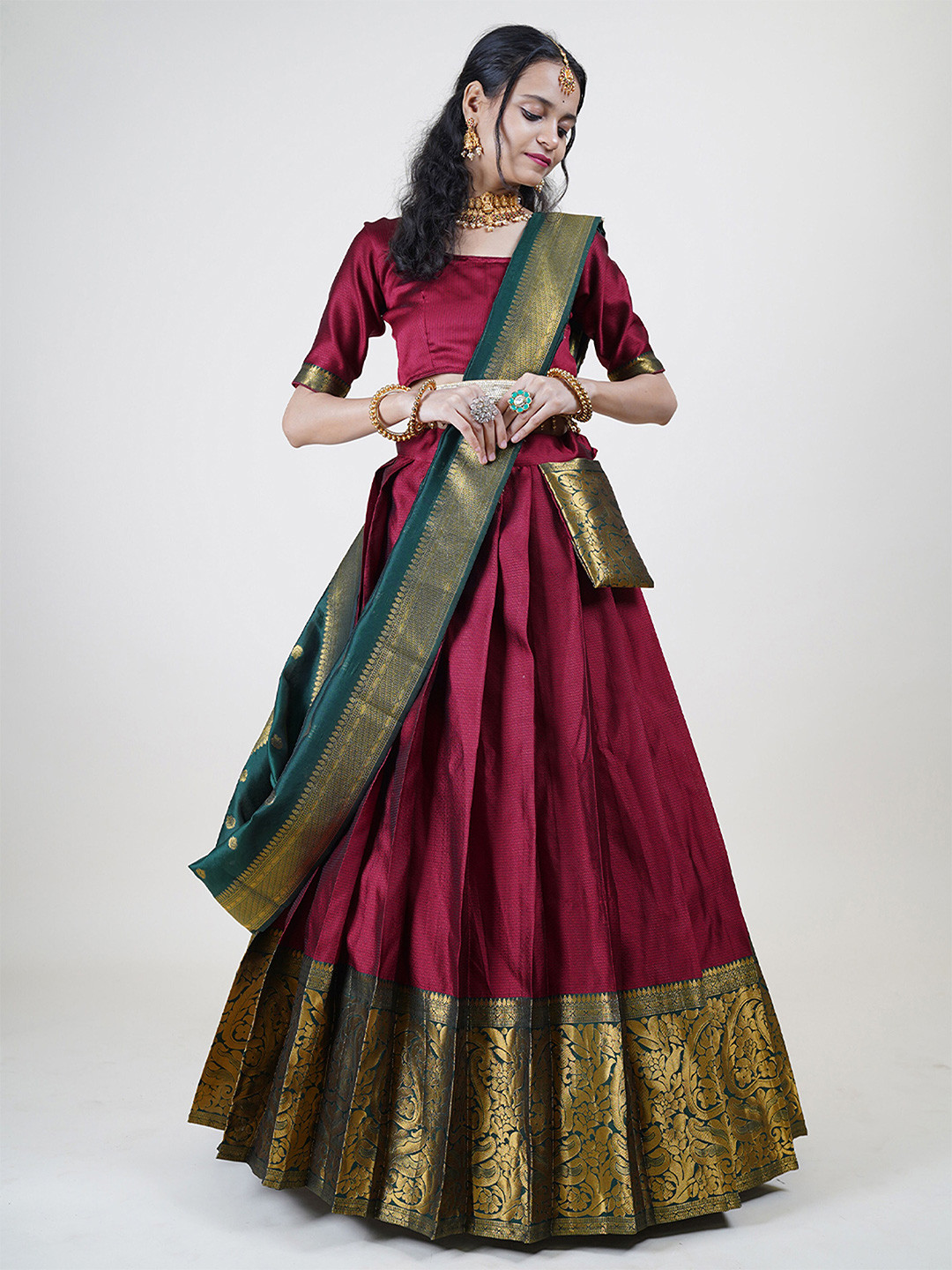

Fabcartz Semi-Stitched Lehenga & Unstitched Blouse With Dupatta, Maroon
