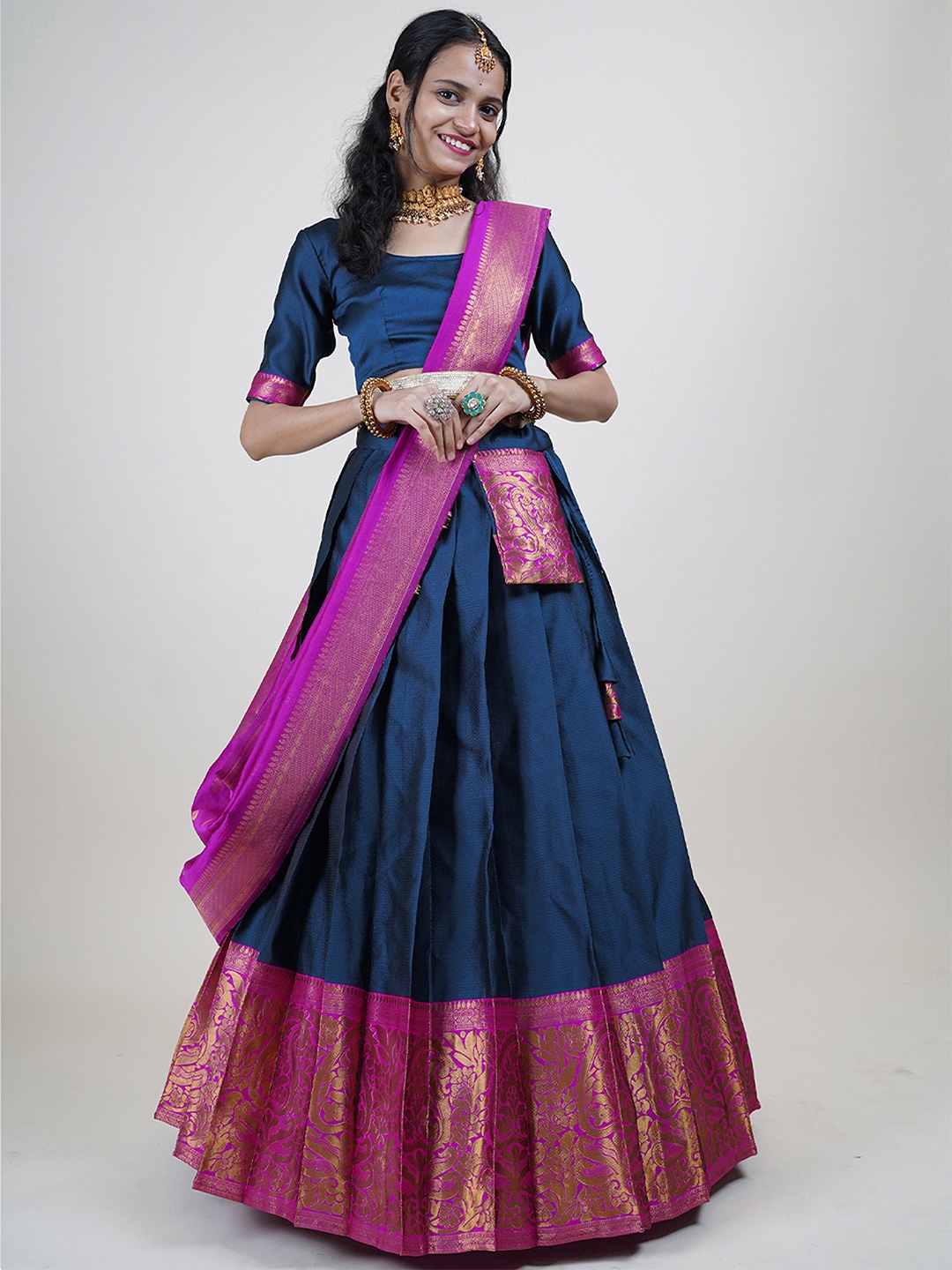 

Fabcartz Semi-Stitched Lehenga & Unstitched Blouse With Dupatta, Navy blue