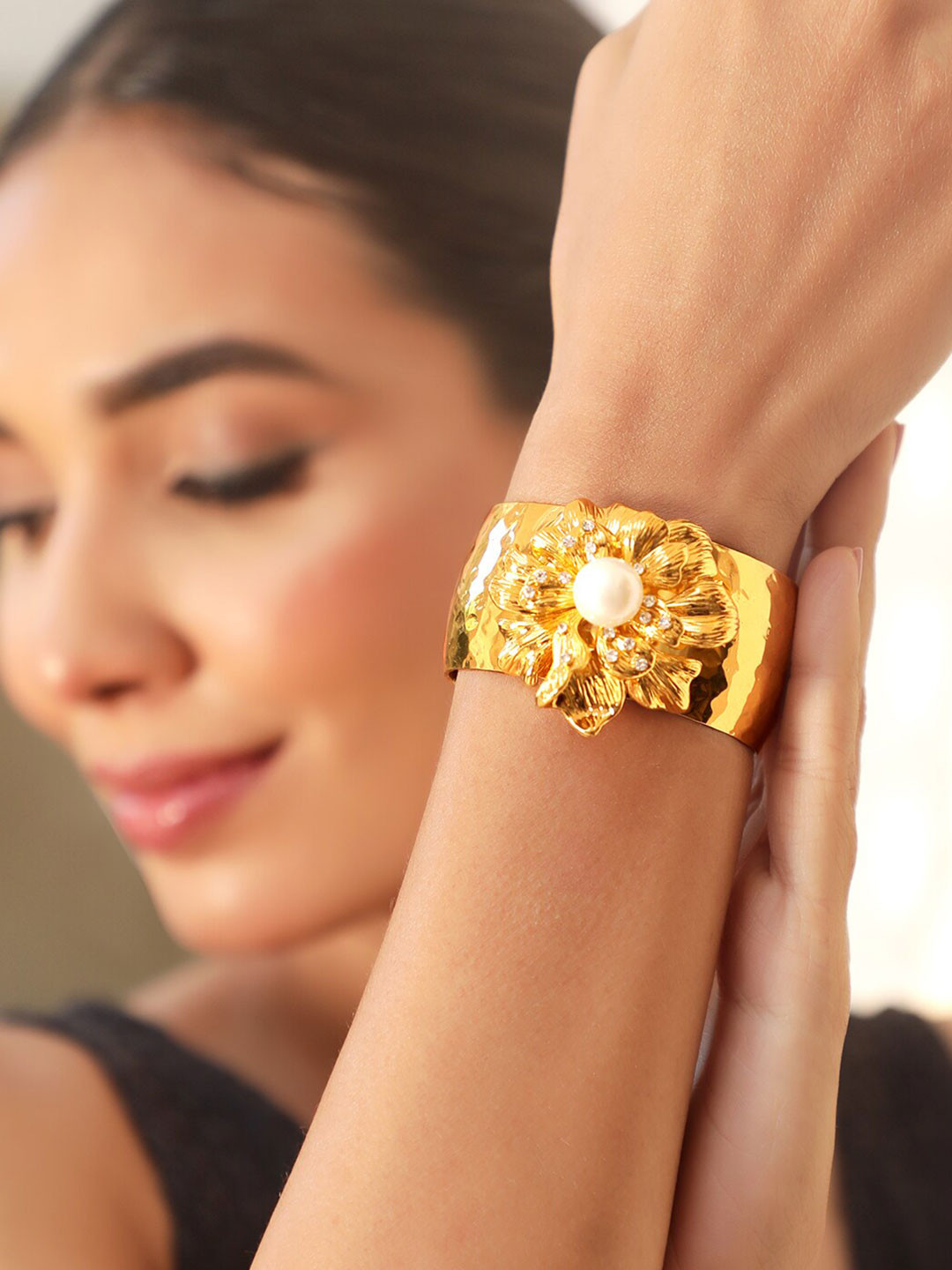 

Rubans Voguish 22K Gold-plated Tarnish-Free Demi-Fine Zirconia Adjustable Bracelet