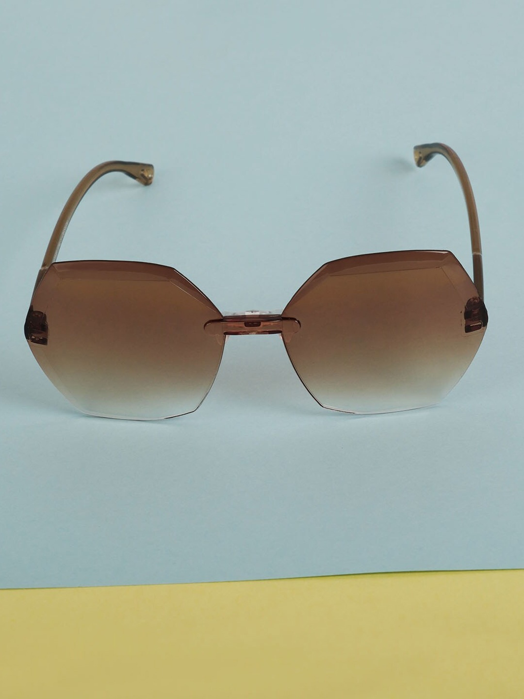 

DukieKooky Kids Rimless Oversized Sunglasses with UV Protected Lens DKSG438D, Brown
