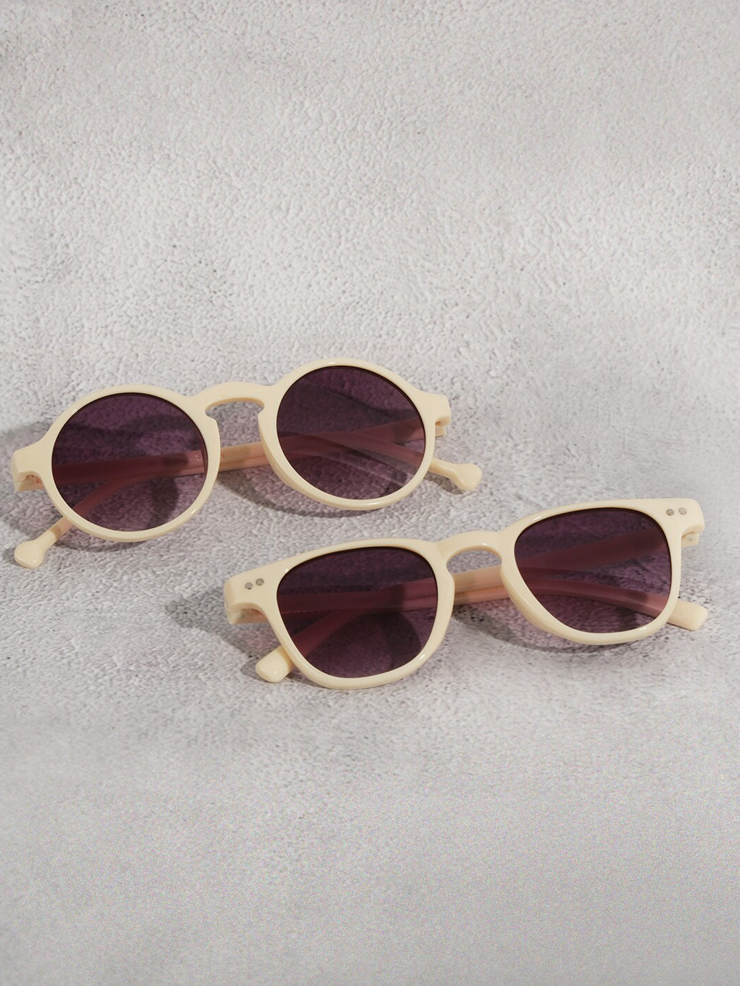 

DukieKooky Kids Pack Of 2 Round Sunglasses with UV Protected Lens, Cream