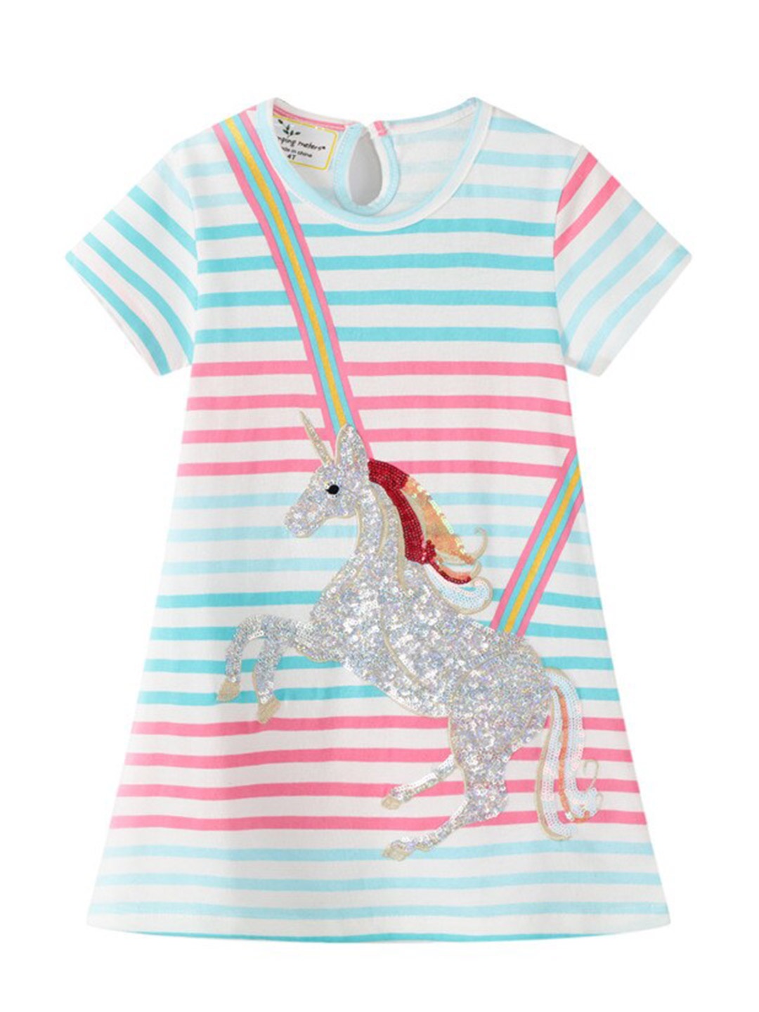 

Googo Gaaga Girls Striped Sequined A-Line Dress, Pink