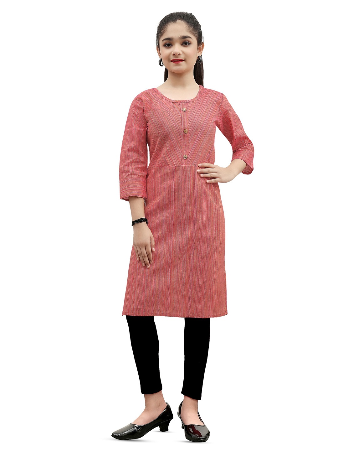 

BAESD Girls Self-Design Cotton Straight Kurta, Pink