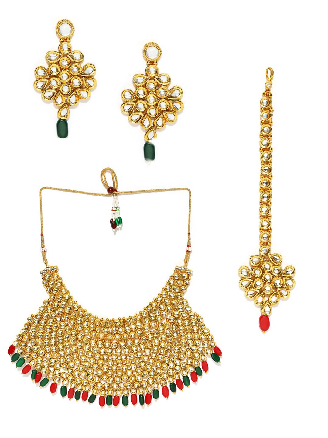 

MANATH Gold-Plated Stone-Studded Jewellery Set, Red