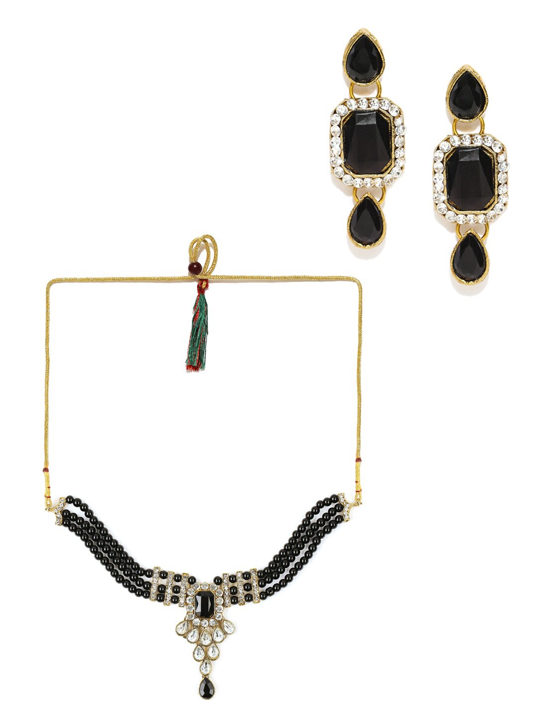 

MANATH Kundan-Studded & Beaded Jewellery Set, Black