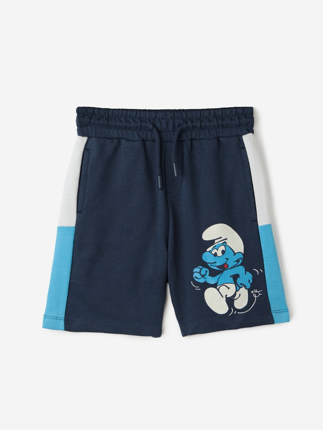 The Souled Store Boys Navy The Smurfs Printed Pure Cotton Shorts, Navy blue