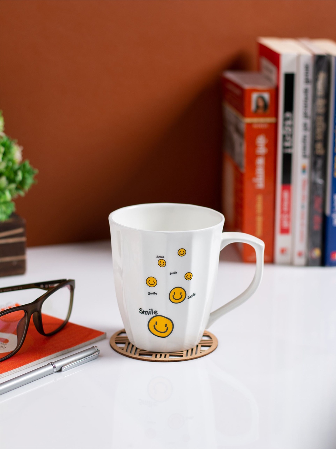 

JCPL Fine Ceramic White & Yellow 2 Pieces Printed Glossy Mugs 350 Ml