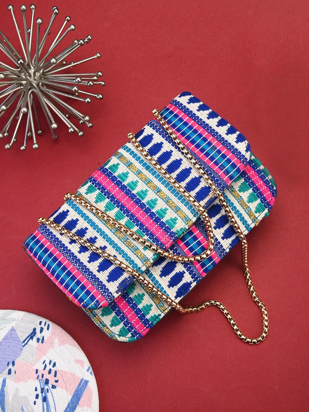 

gaura pakhi Geometric Self Designed Structured Sling Bag, Cream