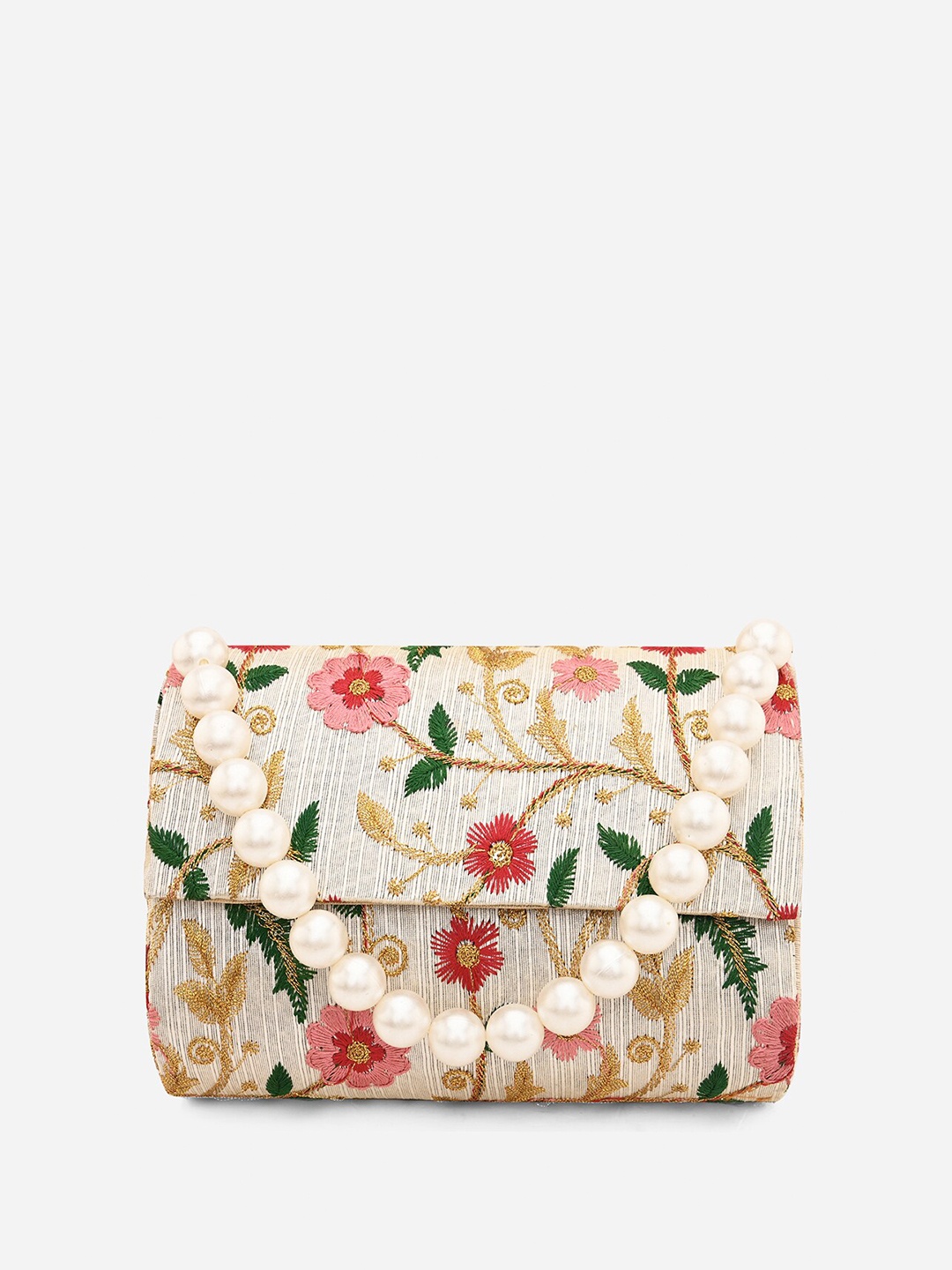 

gaura pakhi Embroidered Foldover Party Clutch, White