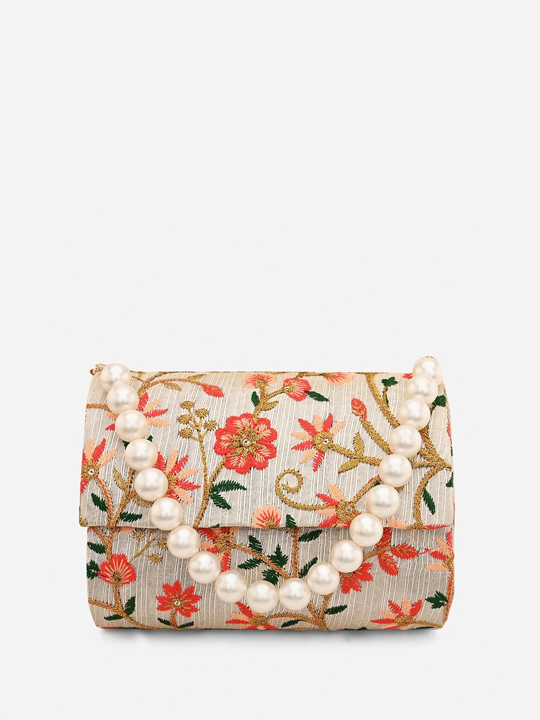 

gaura pakhi Embroidered Foldover Party Clutch, Off white