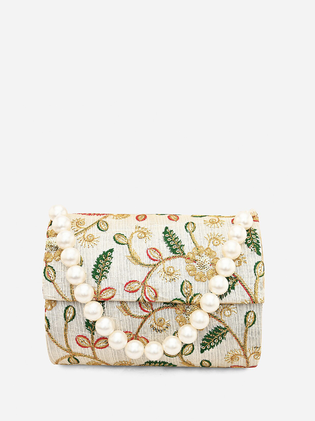 

gaura pakhi Embroidered Foldover Clutch, Off white