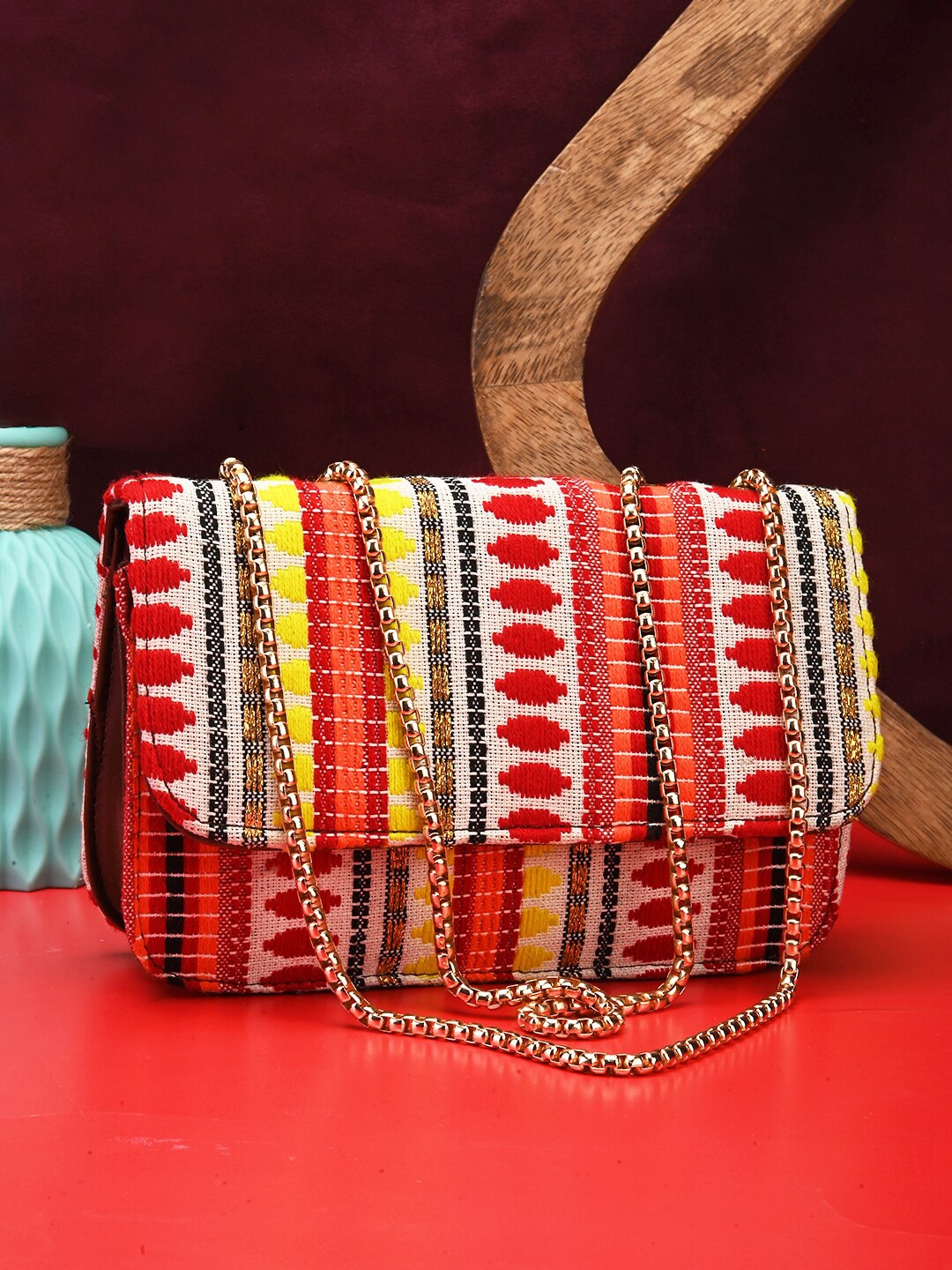 

gaura pakhi Geometric Self Designed Structured Sling Bag, Cream