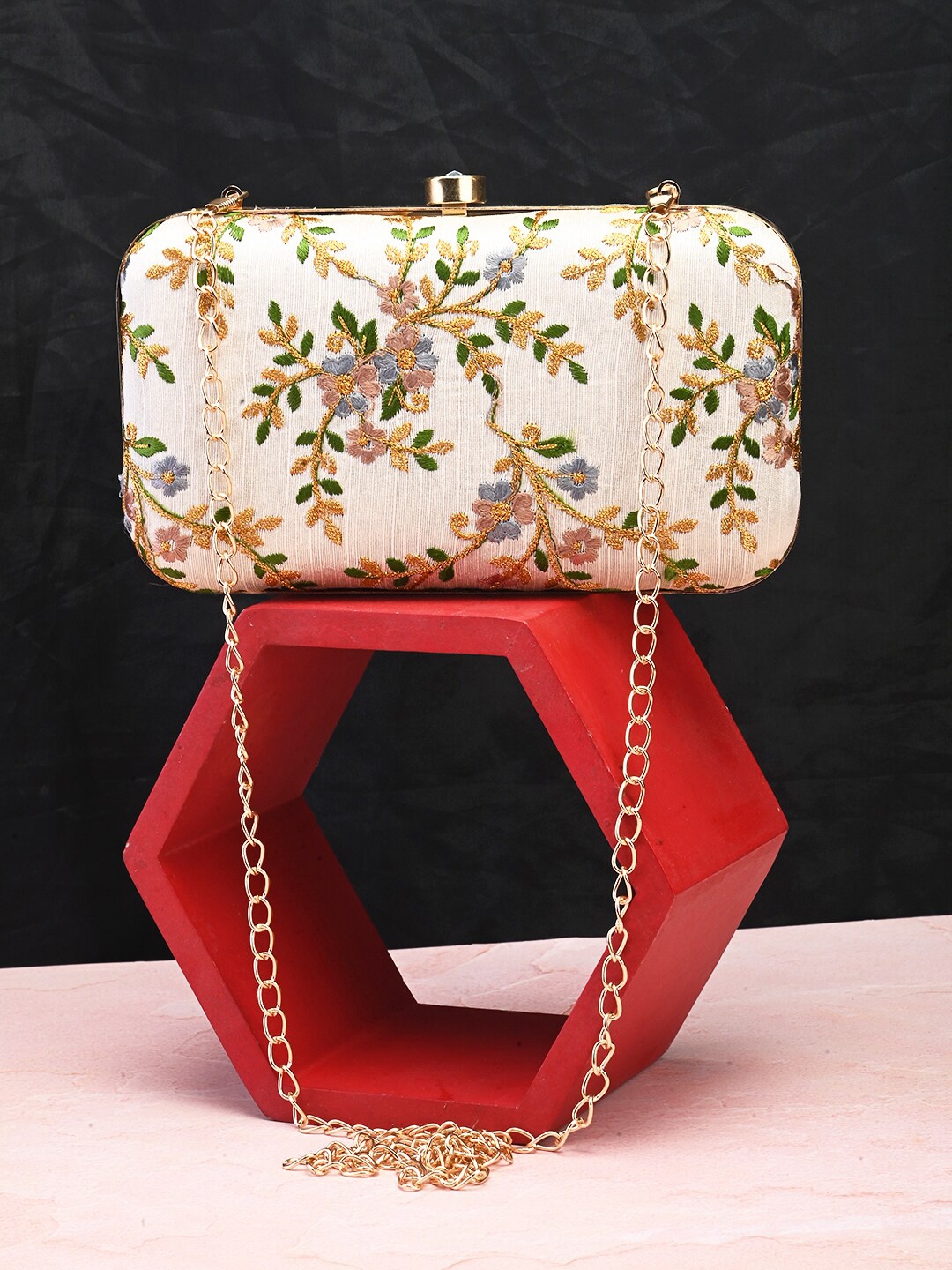 

gaura pakhi Embroidered Party Box Clutch, White