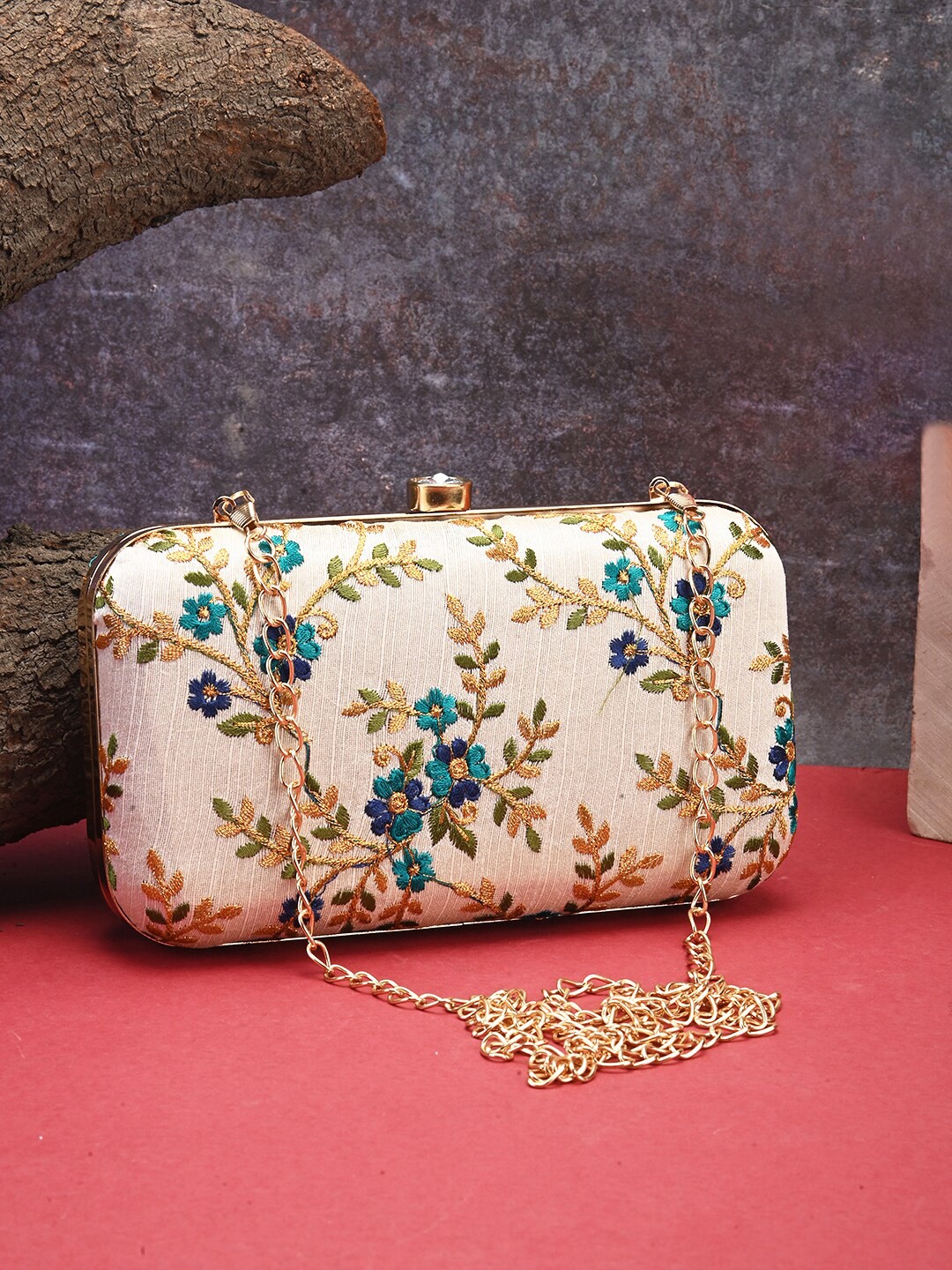 

gaura pakhi Embroidered Party Box Clutch, Off white