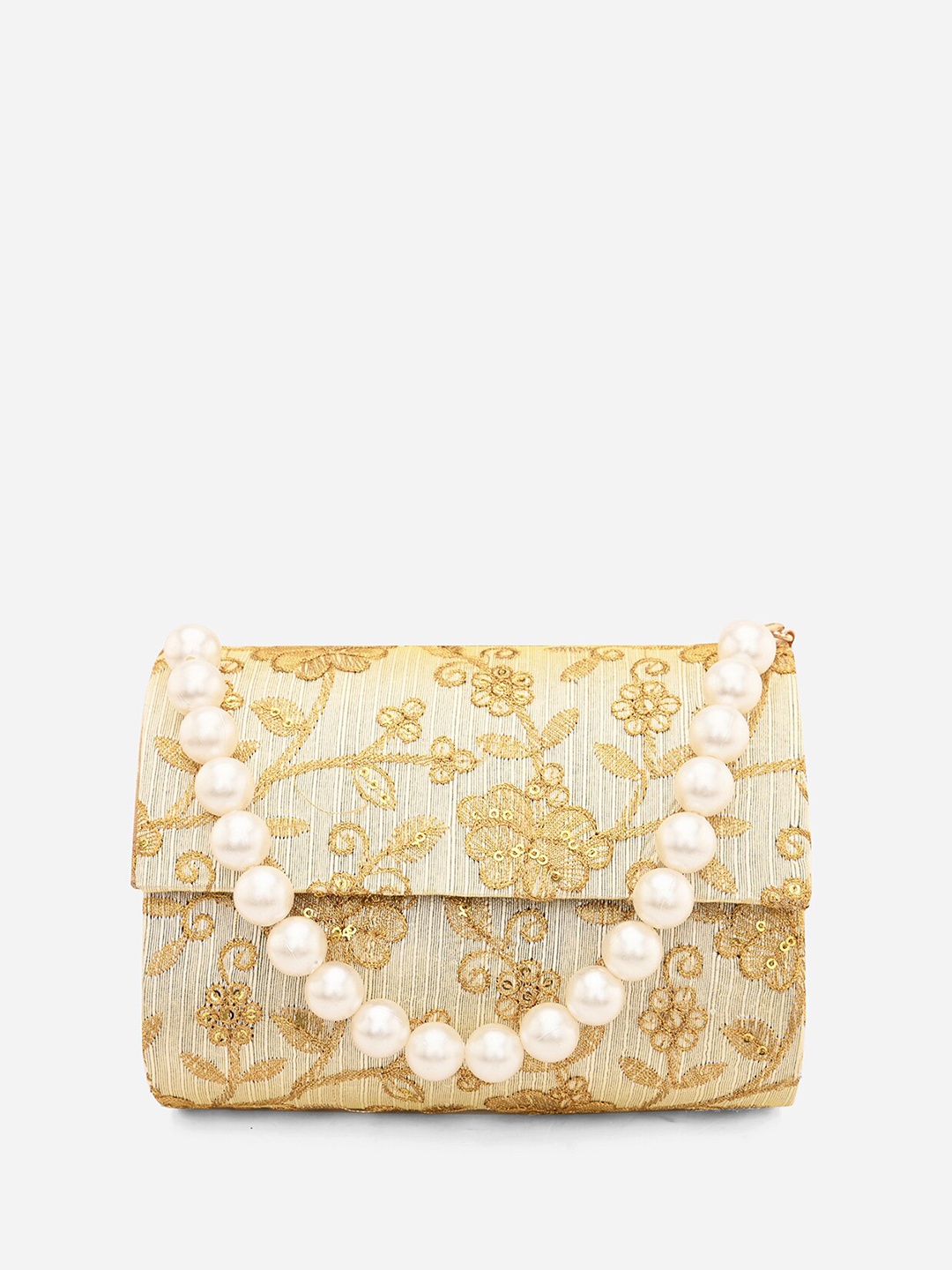 

gaura pakhi Embroidered Foldover Clutch, Gold