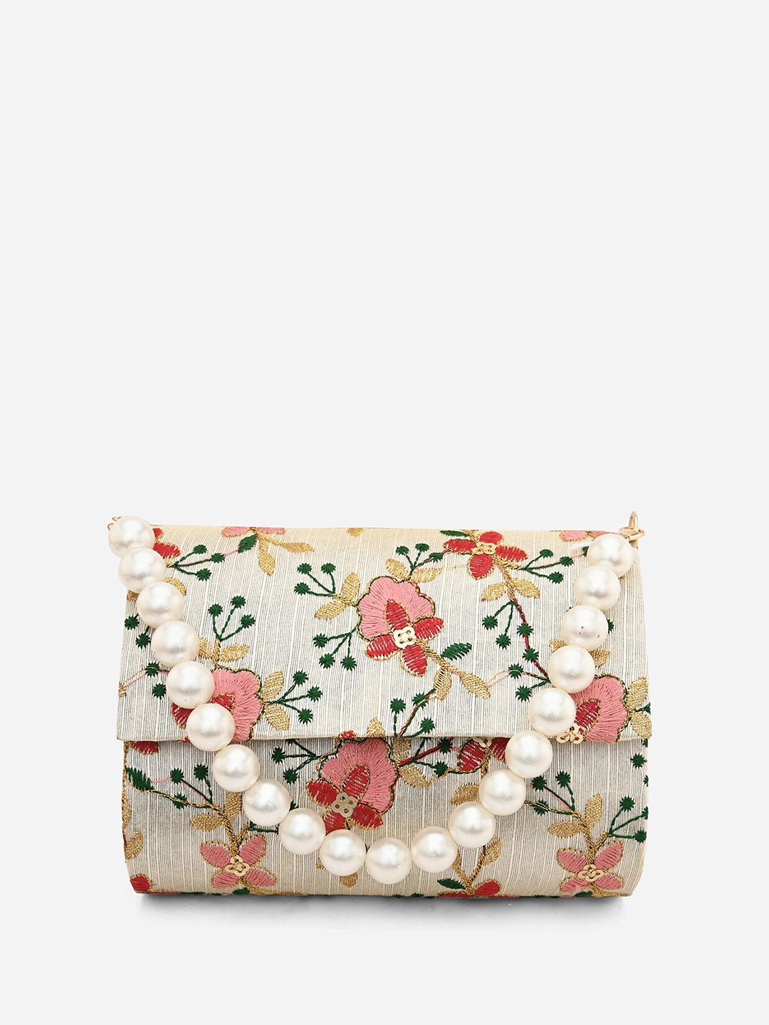 

gaura pakhi Embroidered Foldover Clutch, White