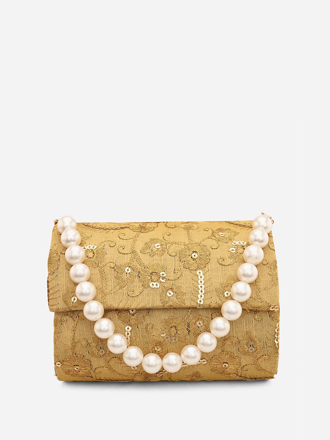 

gaura pakhi Embroidered Foldover Clutch, Beige