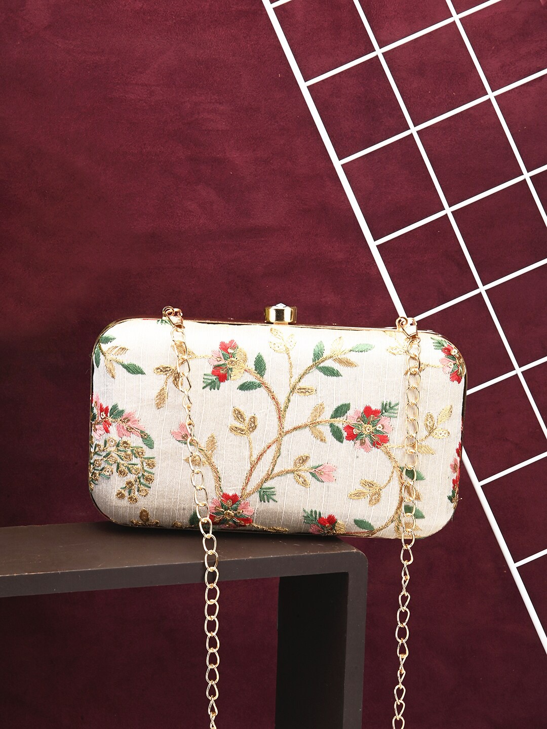 

gaura pakhi Embroidered Box Clutch, Green