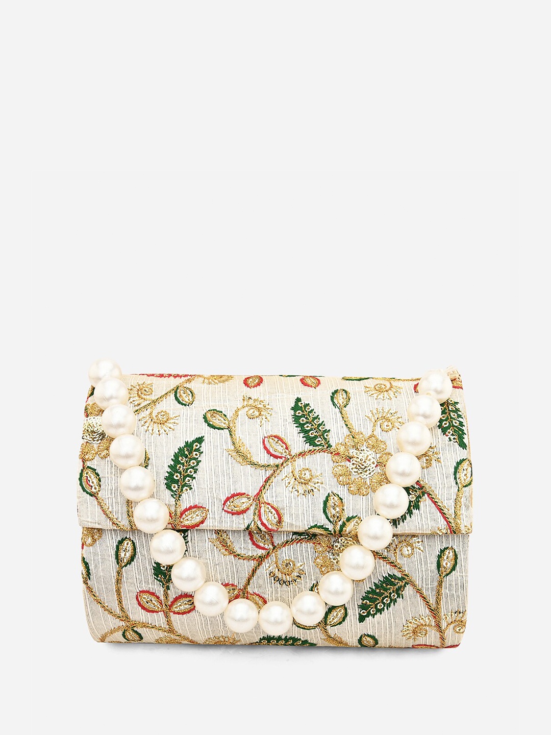 

gaura pakhi Floral Embroidered Structured Sling Bag, White