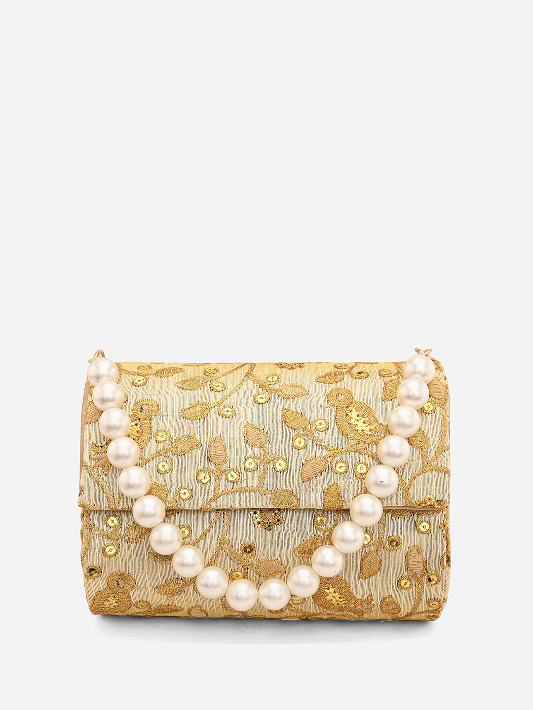 

gaura pakhi Embroidered Foldover Clutch, Gold