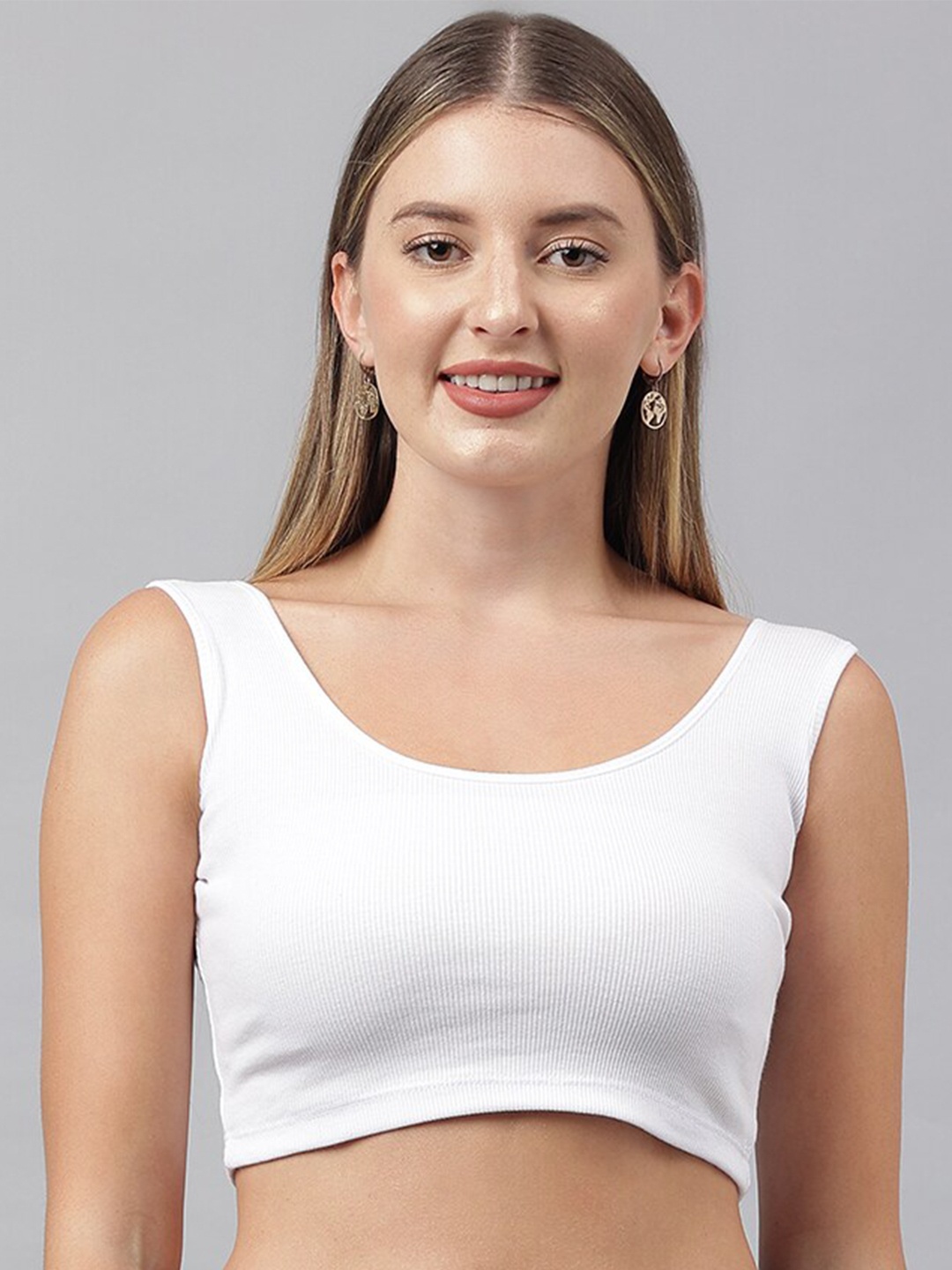

COLOR CAPITAL Round Neck Sleeveless Crop Fitted Top, White