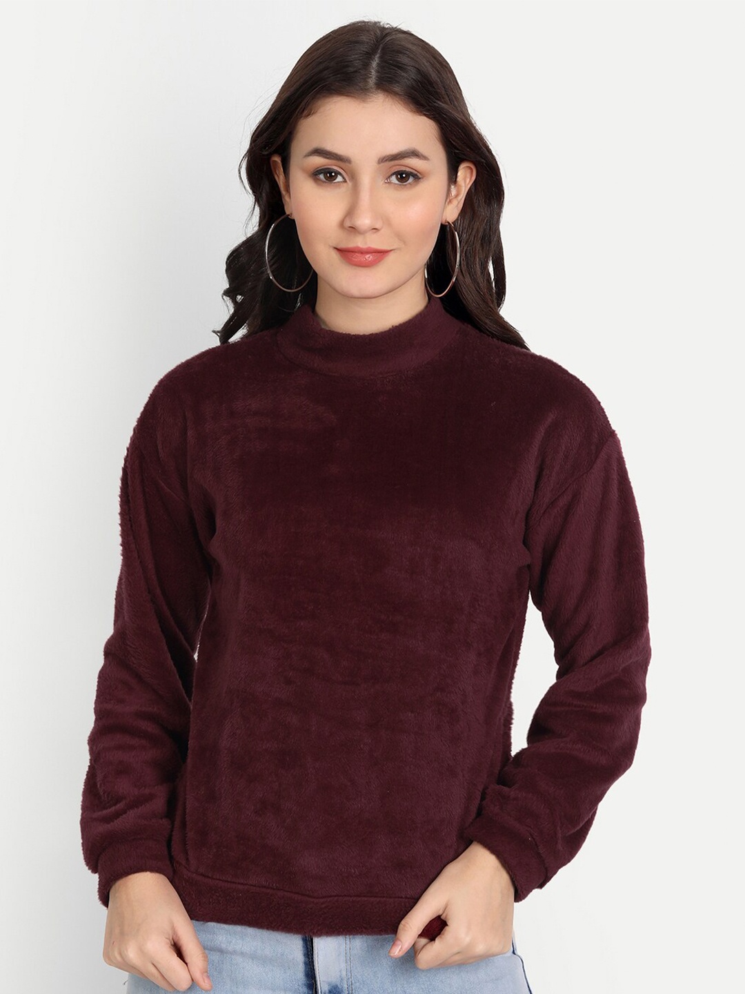 

COLOR CAPITAL Self Design High Neck Sweatshirt, Burgundy