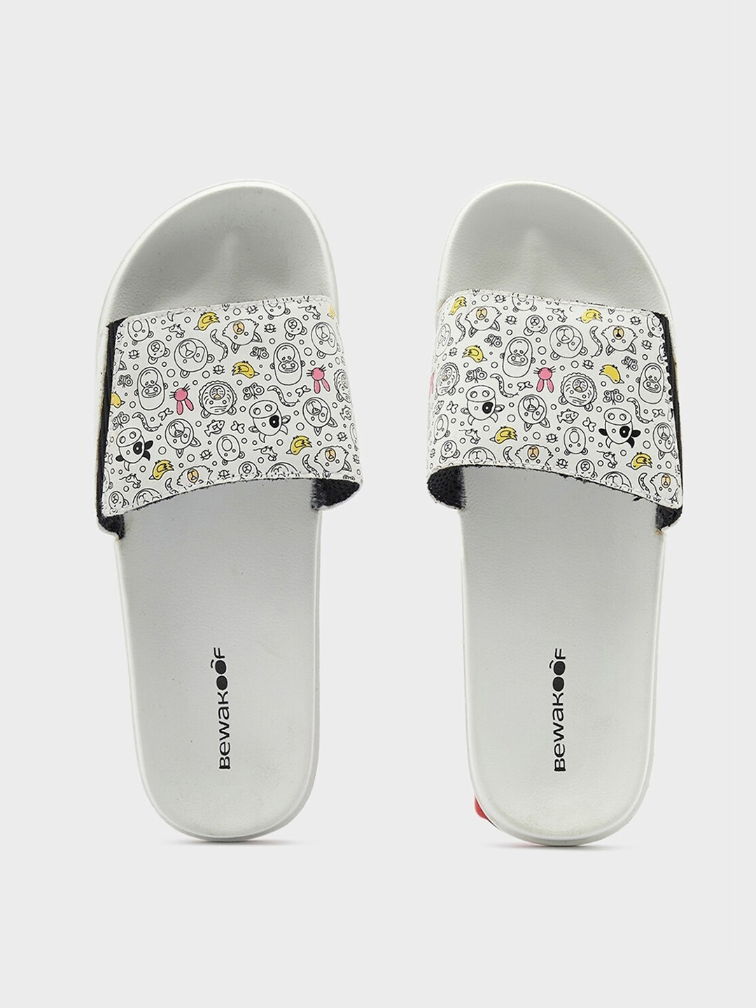 

Bewakoof Women Animal Doodles Printed Rubber Sliders, White