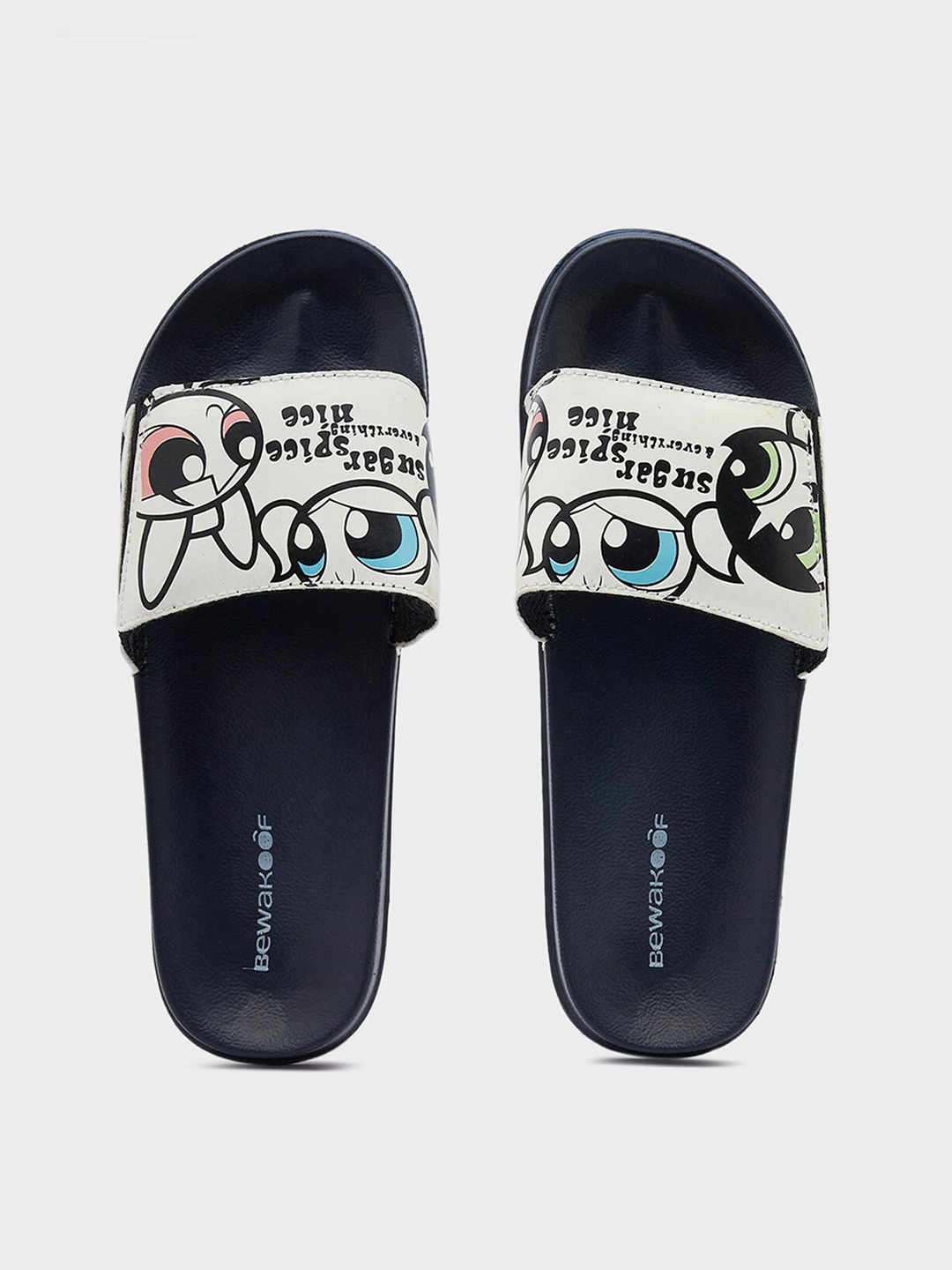 

Bewakoof Women Power Puff Girls Printed Rubber Sliders, White