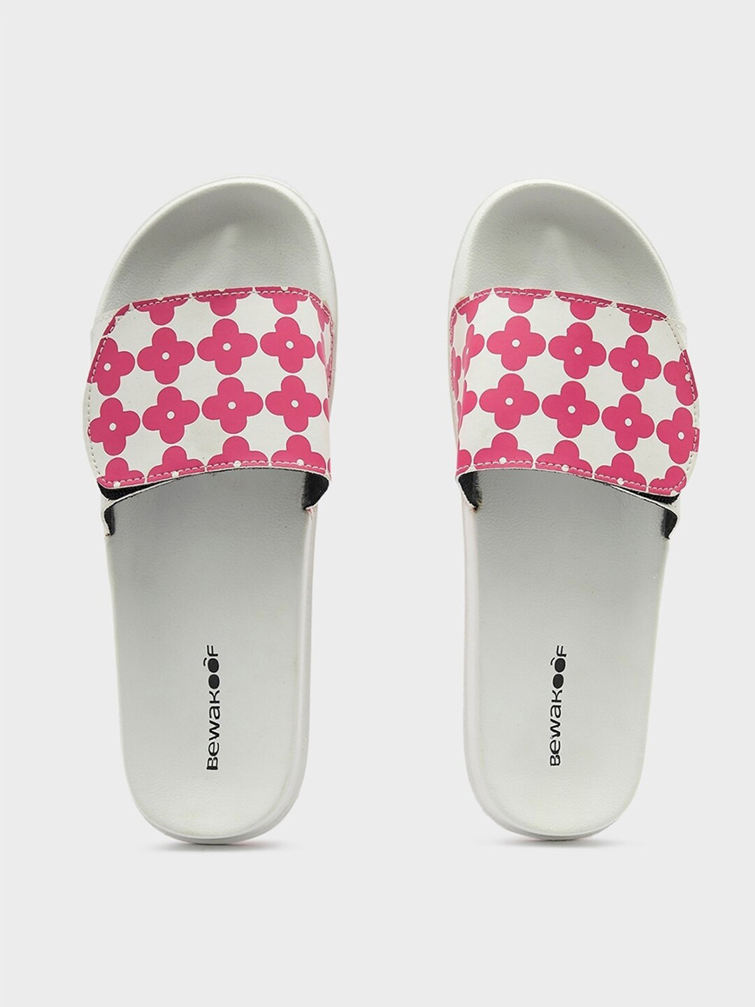 

Bewakoof Women Petals Printed Rubber Sliders, White