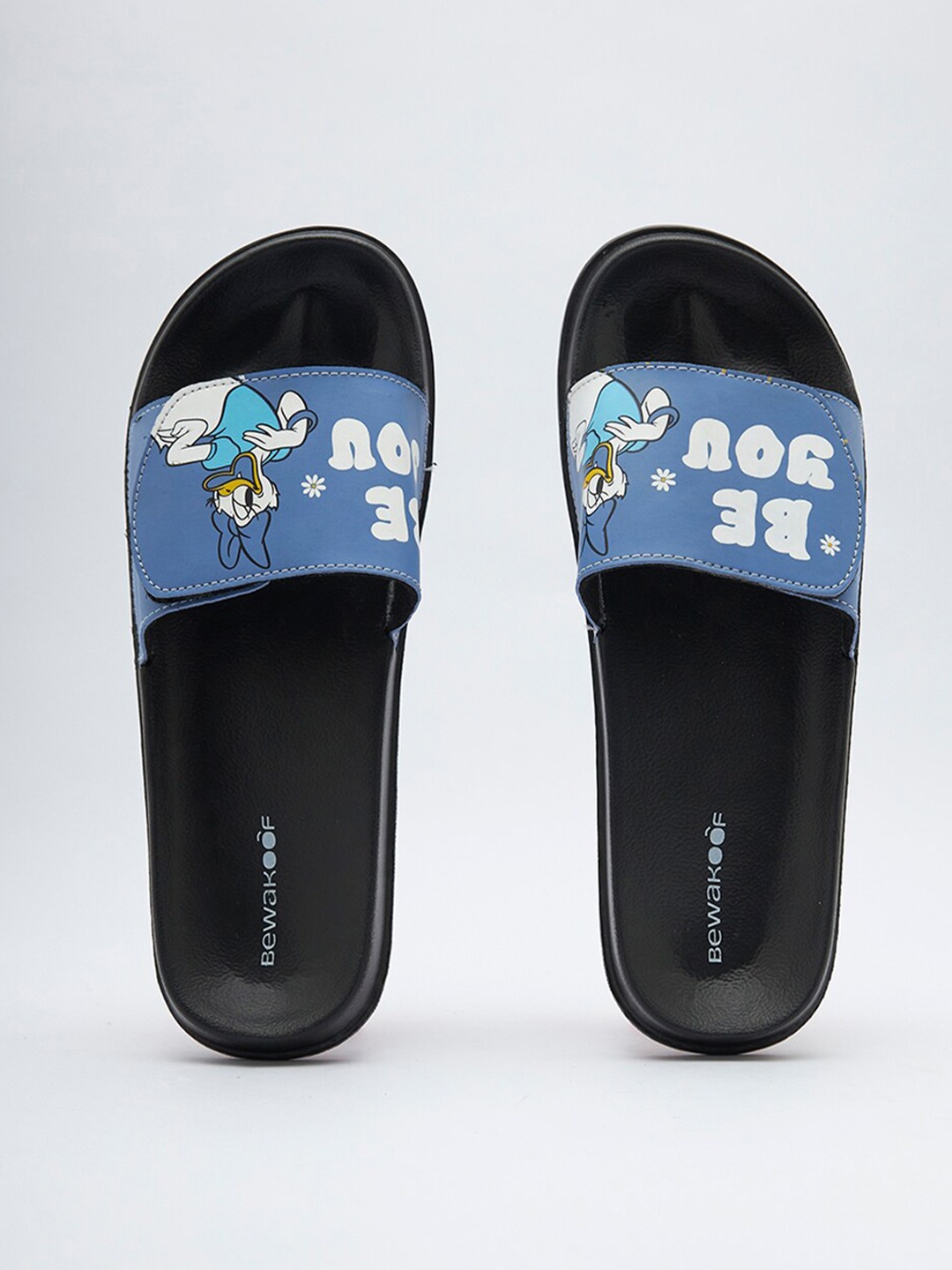 

Bewakoof Women Be You Printed Rubber Sliders, Blue