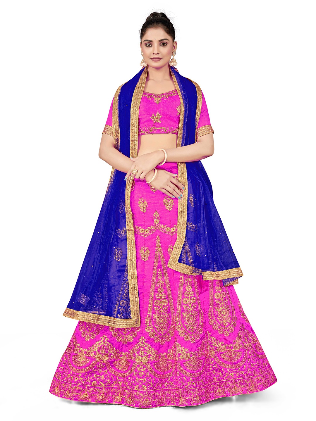 

MANVAA Ethnic Motif Embroidered Semi-Stitched Lehenga & Unstitched Blouse With Dupatta, Purple