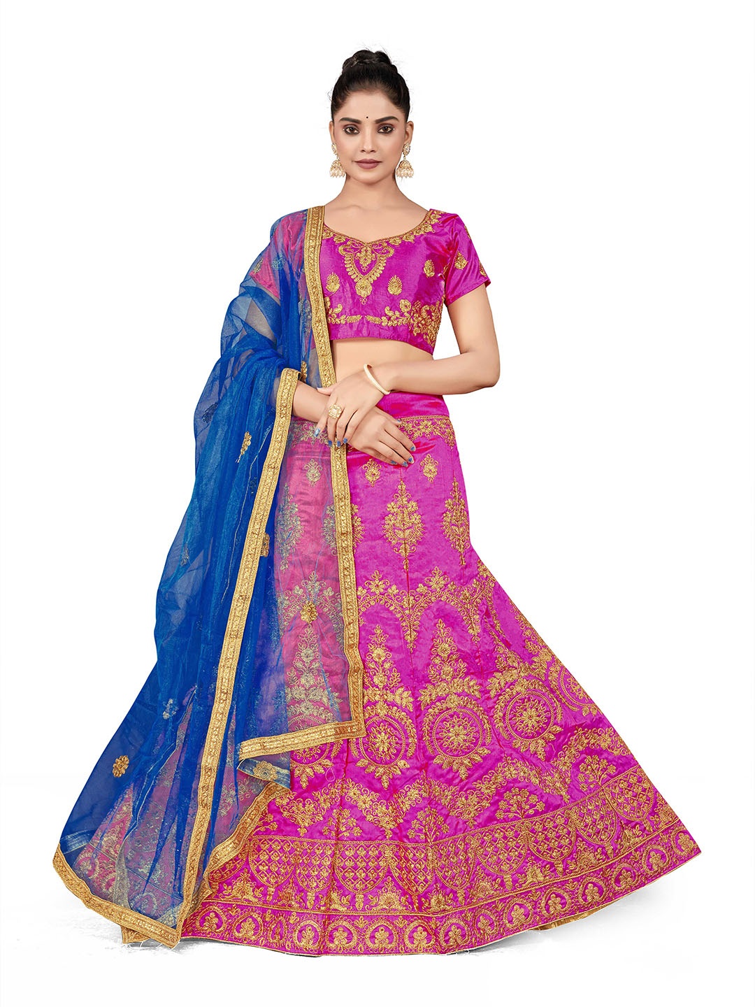 

MANVAA Embroidered Semi-Stitched Lehenga & Unstitched Blouse With Dupatta, Purple