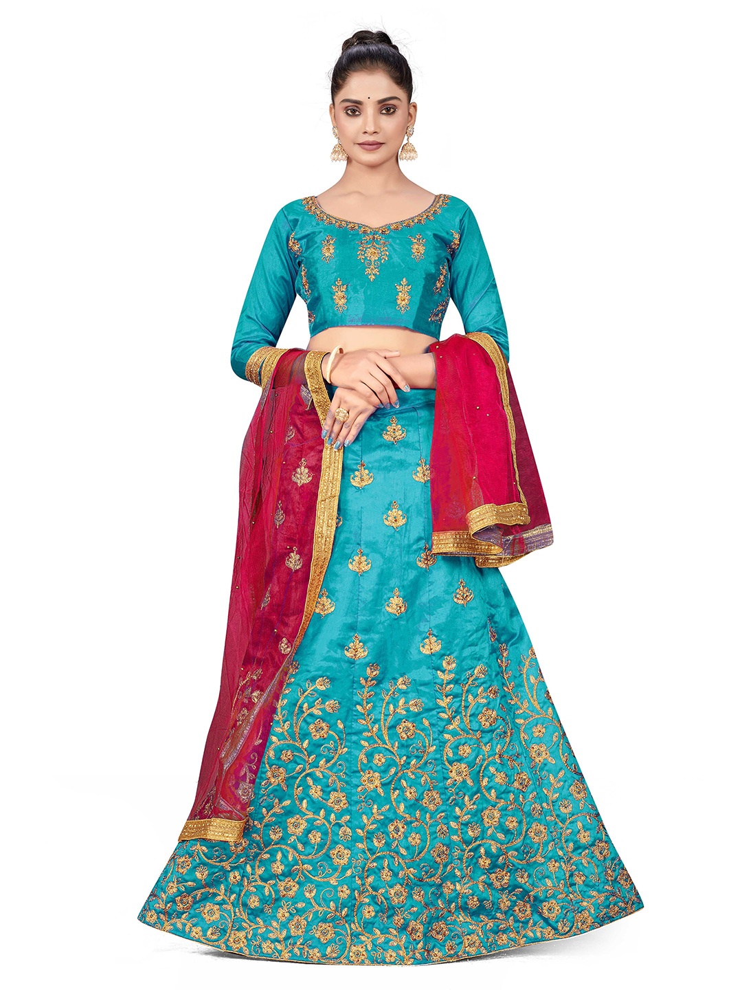 

MANVAA Embroidered Semi-Stitched Lehenga & Unstitched Blouse With Dupatta, Blue