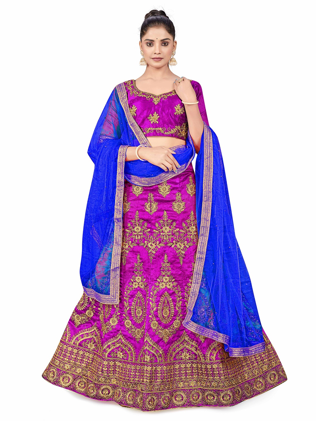 

MANVAA Embroidered Beads & Stones Semi-Stitched Lehenga & Unstitched Blouse With Dupatta, Purple