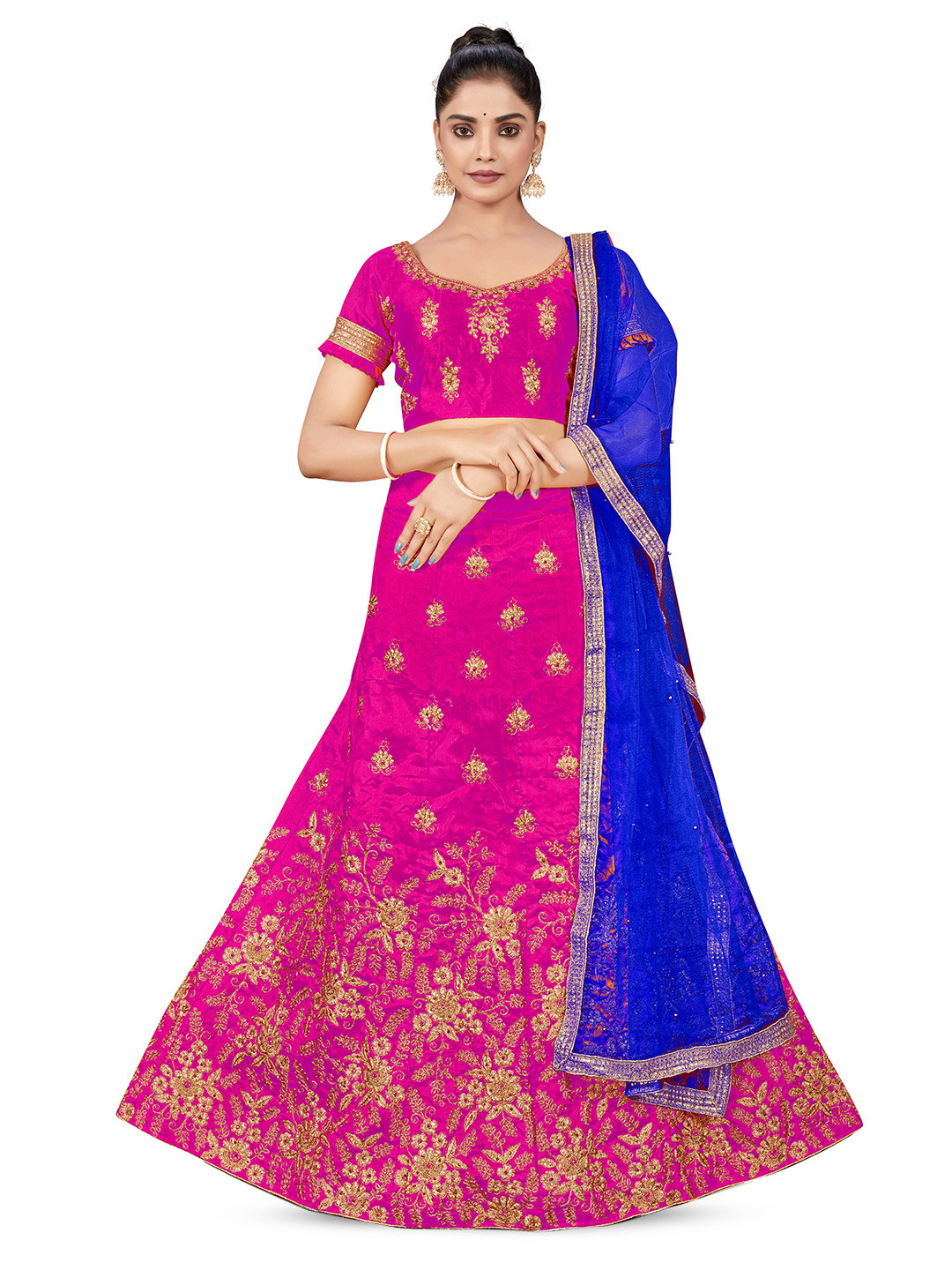 

MANVAA Embroidered Beads and Stones Semi-Stitched Lehenga & Unstitched Blouse With Dupatta, Purple