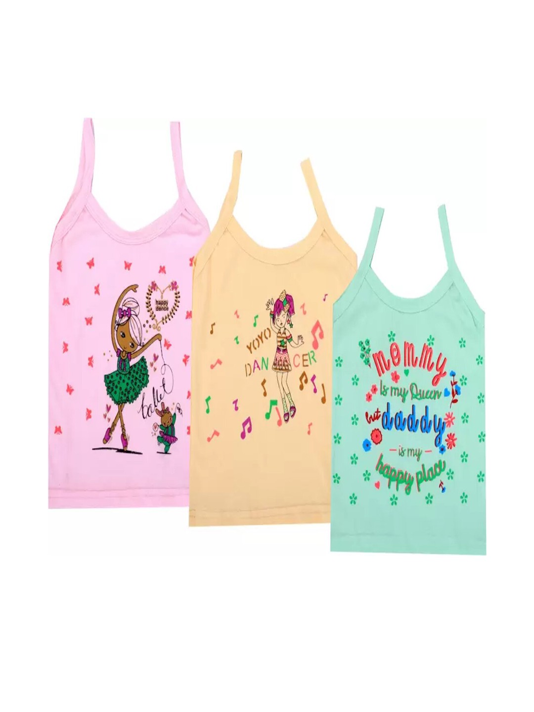 

BAESD Girls Pack Of 3 Printed Cotton Camisoles, Pink