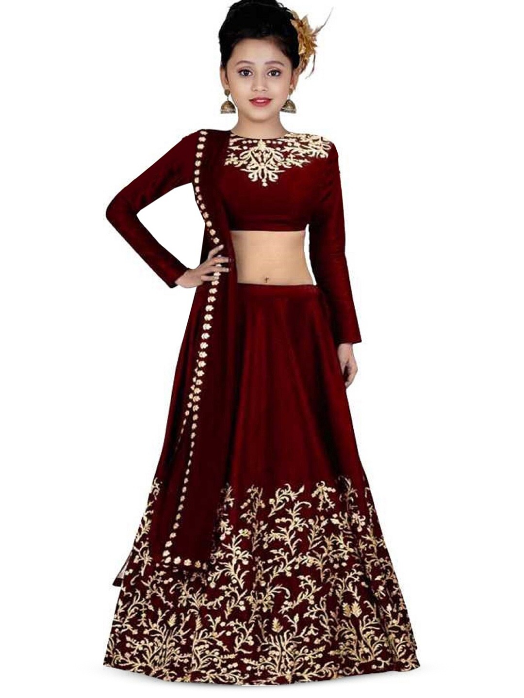 

BAESD Girls Embroidered Beads and Stones Lehenga Choli, Maroon