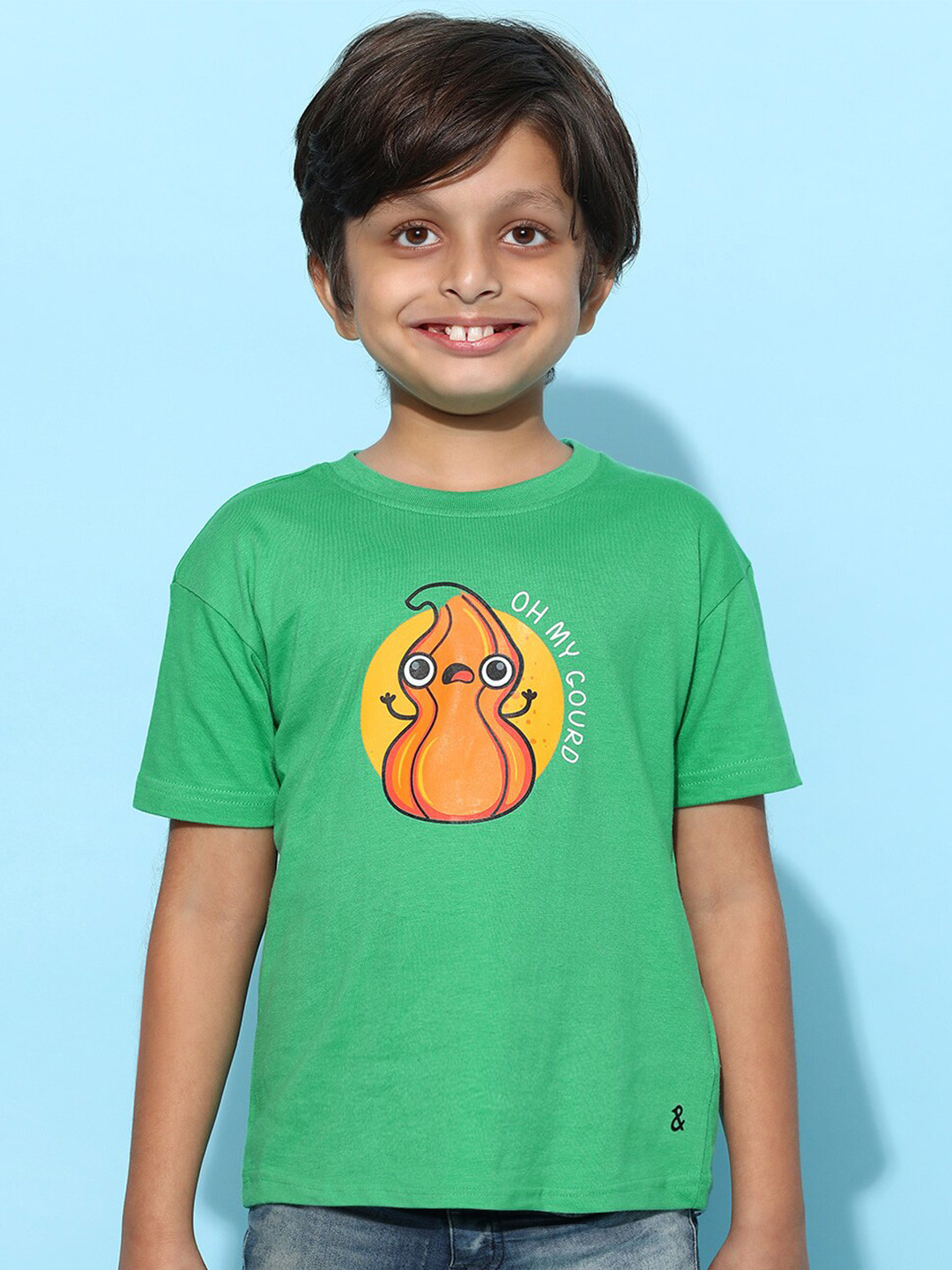 

TALES & STORIES Boys Typography Printed Round Neck Cotton T-shirt, Green