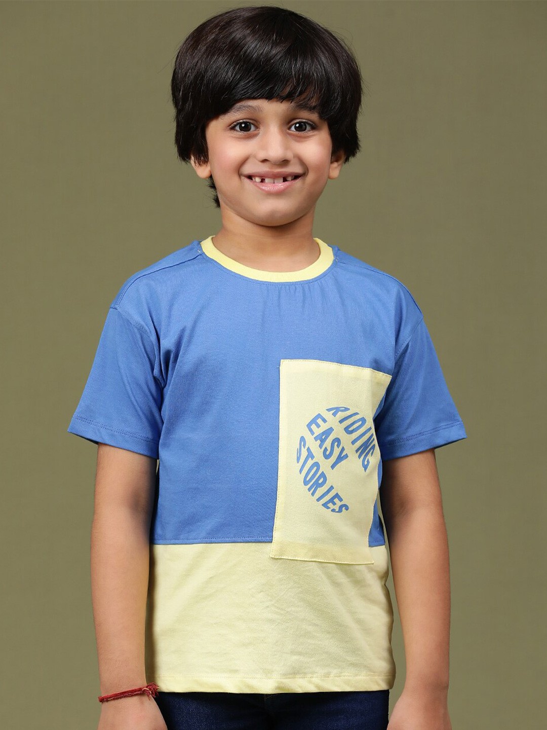 

TALES & STORIES Boys Printed Pockets Round Neck Cotton T-shirt, Blue