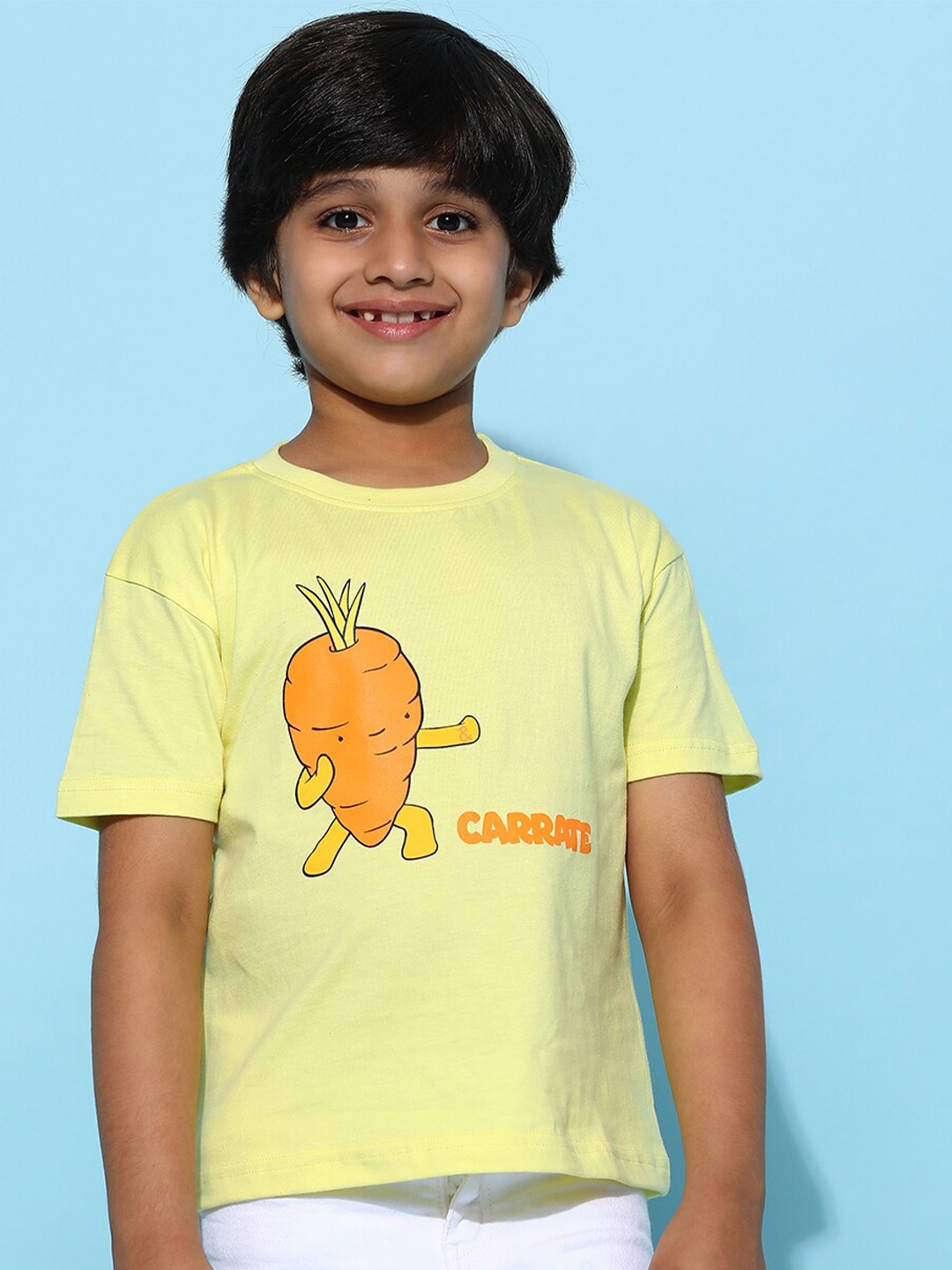 

TALES & STORIES Boys Typography Printed Round Neck Cotton T-shirt, Yellow