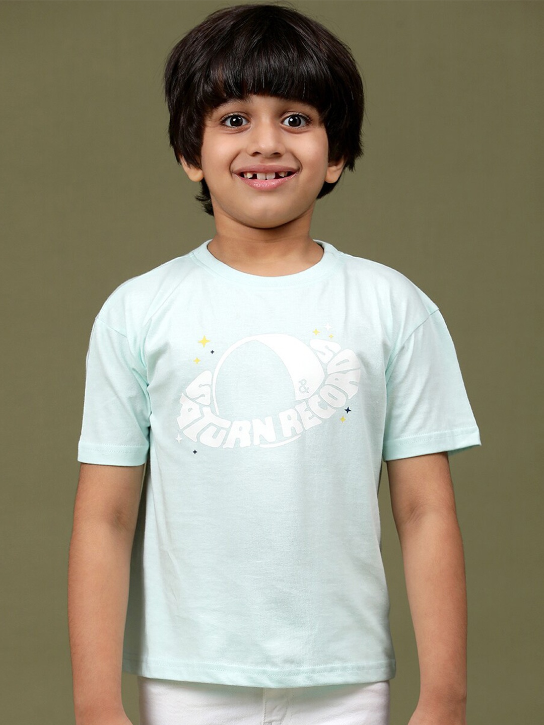 

TALES & STORIES Boys Printed Raw Edge Round Neck Cotton T-shirt, Blue
