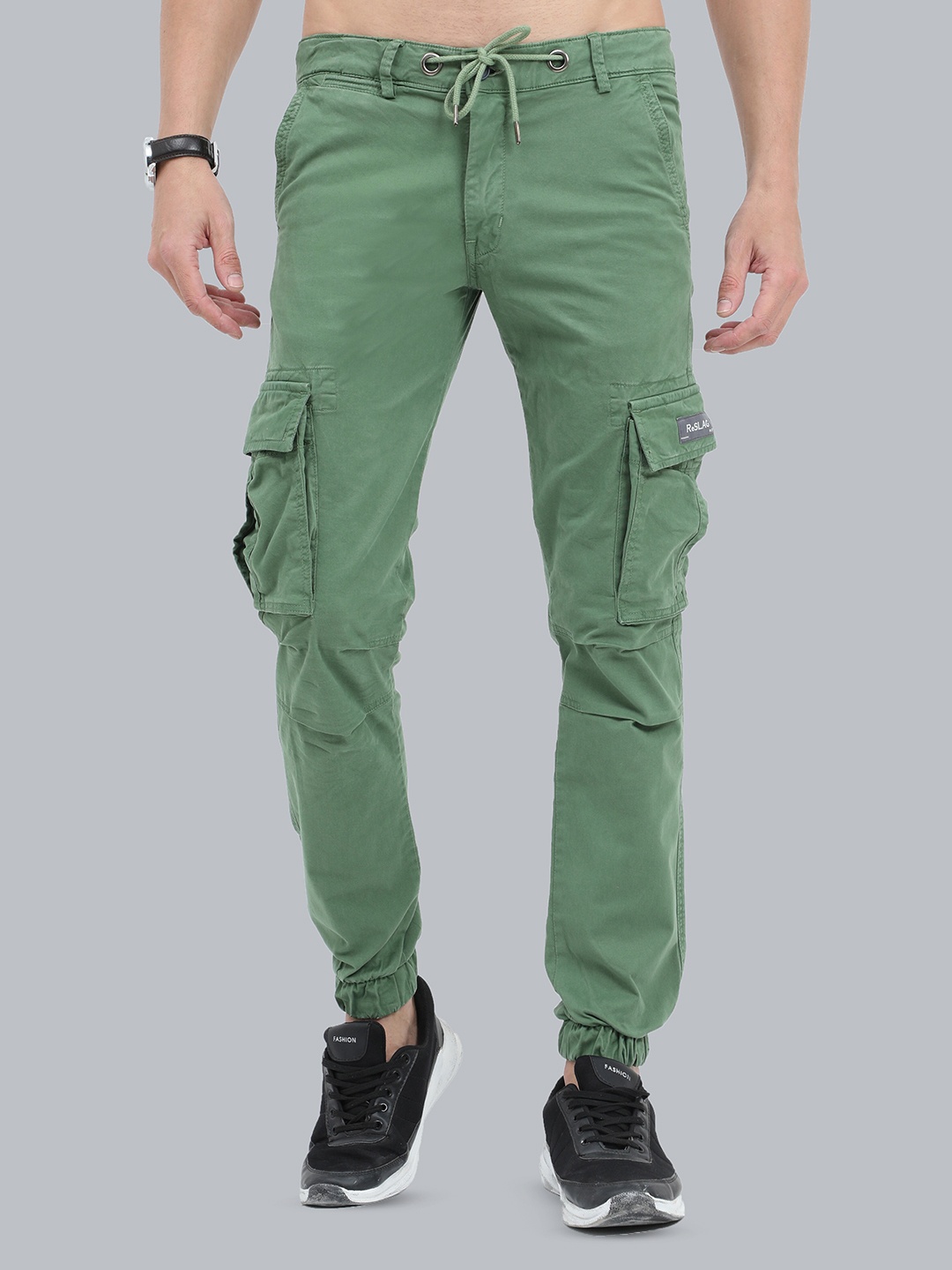 

Reslag Men Cotton Slim-Fit Mid-Rise Cargo Joggers, Green