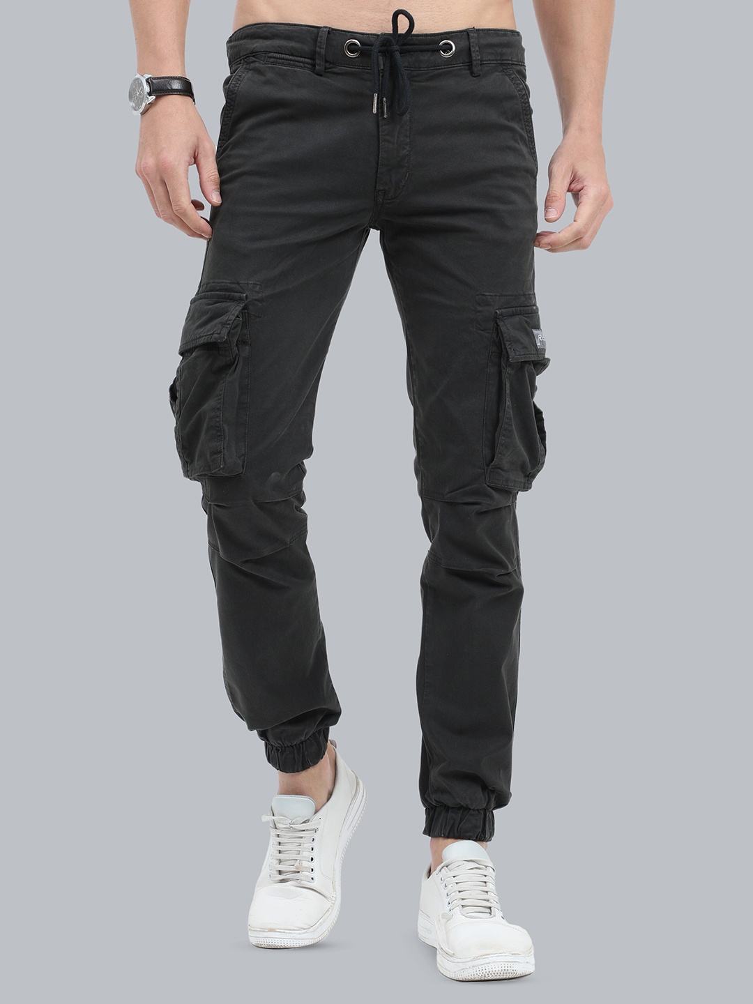 

Reslag Men Slim-Fit Cotton Cargo Joggers, Black