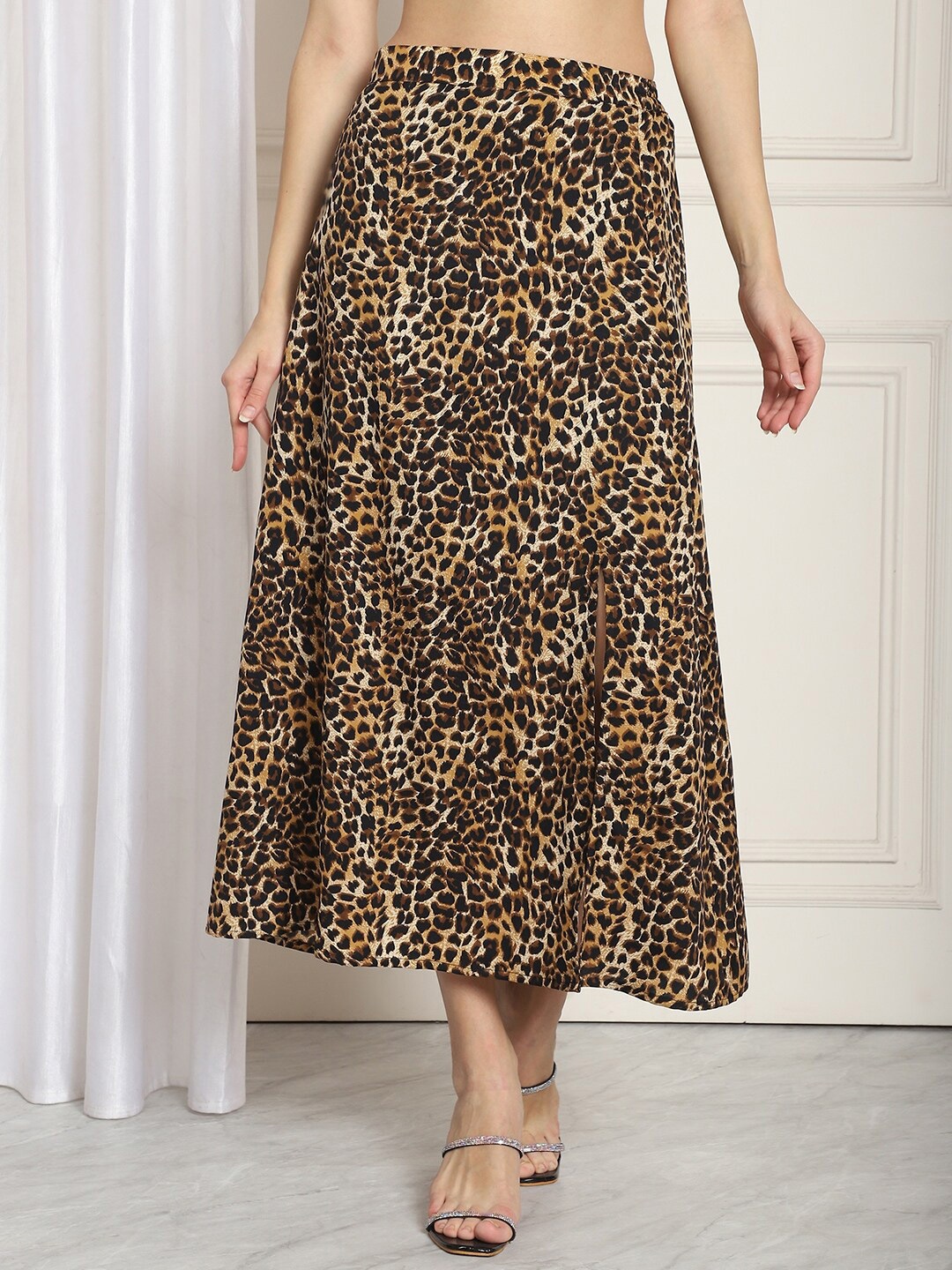 

NEUDIS Animal Skin Printed A-Line Midi Skirt, Black