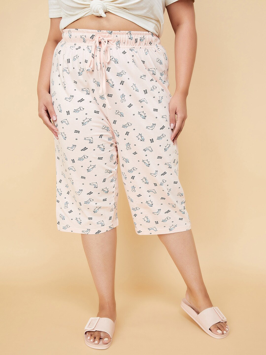 

max Women Plus Size Printed Mid-Rise Pure Cotton Capris, Pink