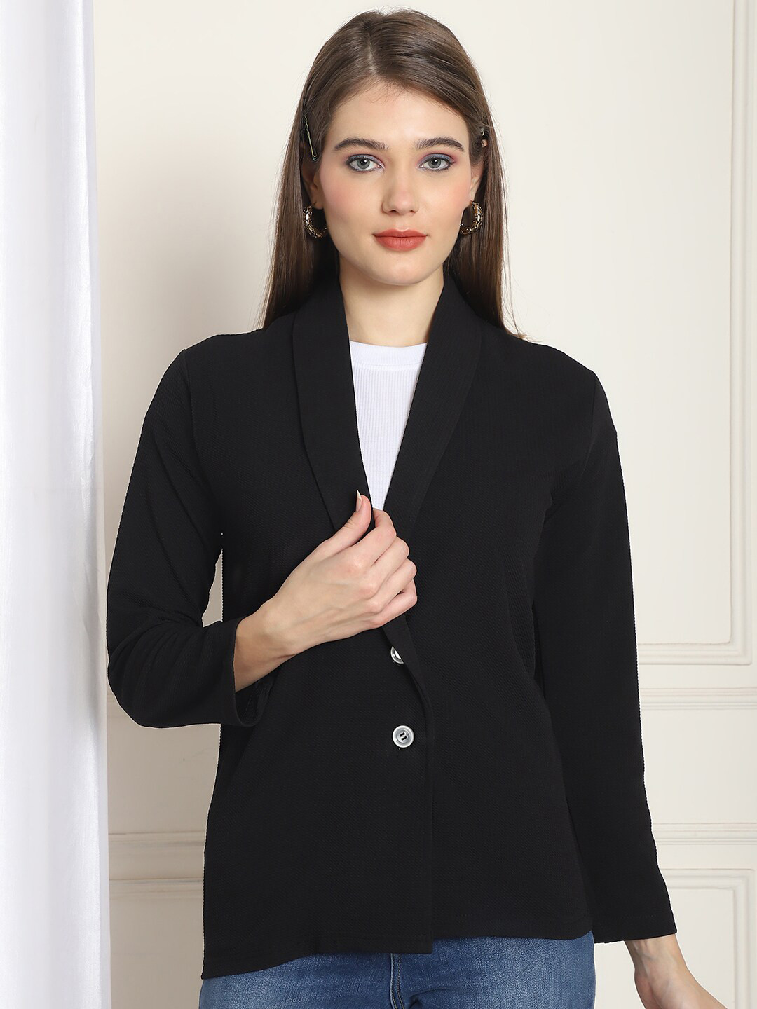 

NEUDIS Shawl Collar Single Breasted Casual Blazer, Black