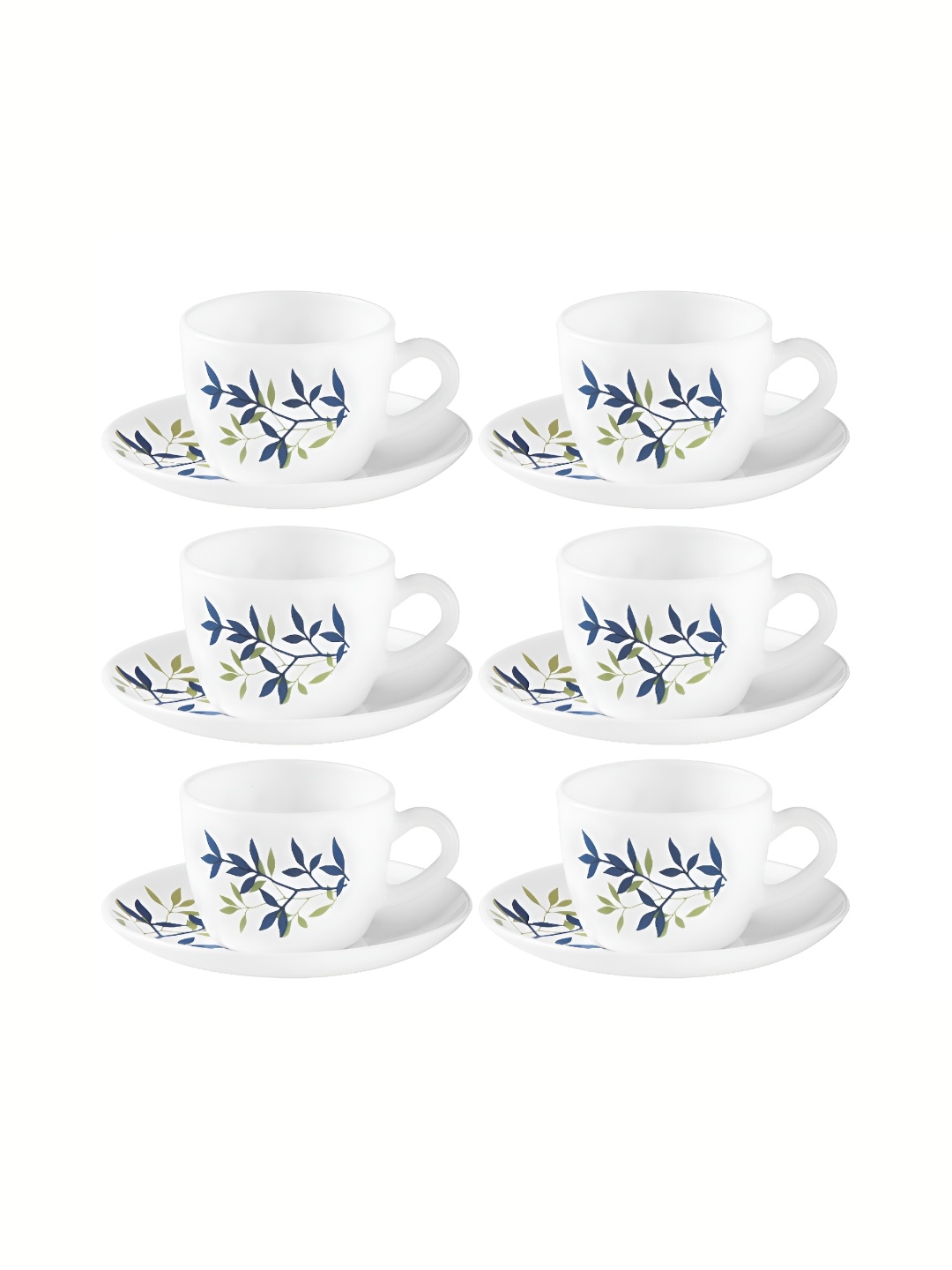 

Laopala White & Blue 12 Pieces Floral Printed Glossy Opalware Cups and Saucers